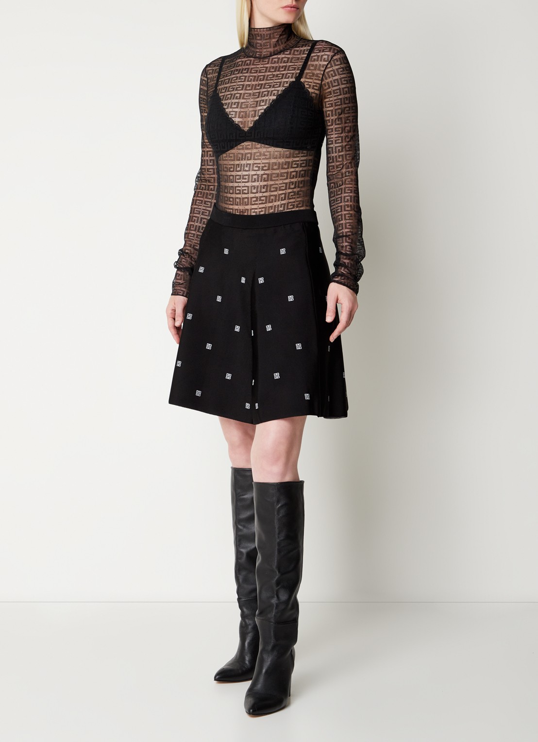 Givenchy Semi-transparante body van kant met logo - voorkant 5 zwart