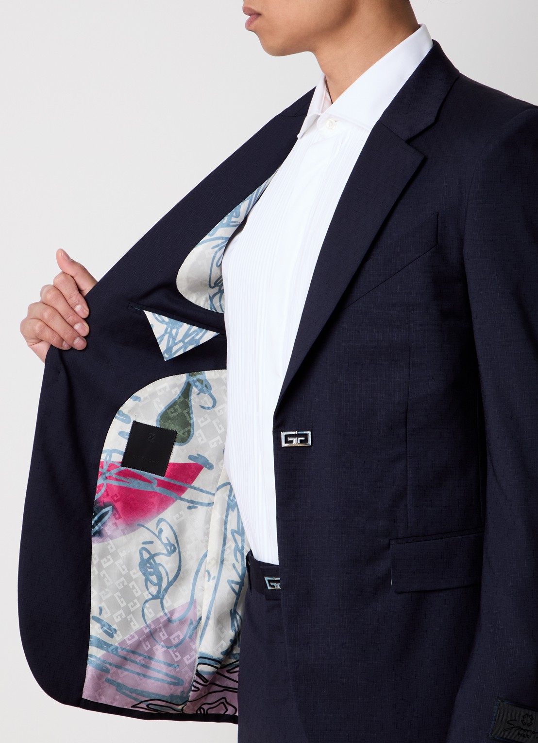 Givenchy Slim fit colbert van wol met klepzakken - detail 2 donkerblauw