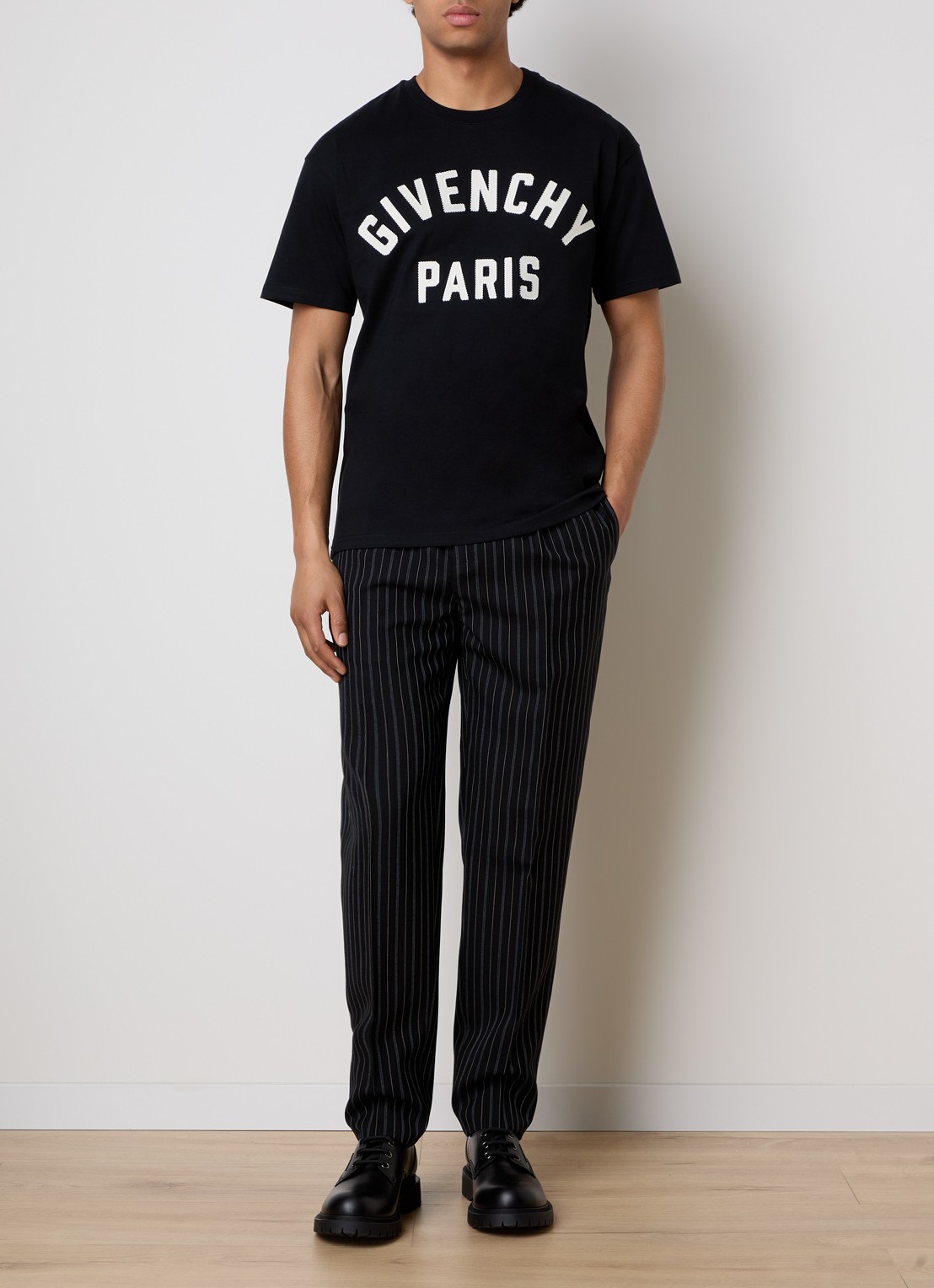 Givenchy Slim fit pantalon van wol met streepprint en steekzakken - voorkant 2 zwart