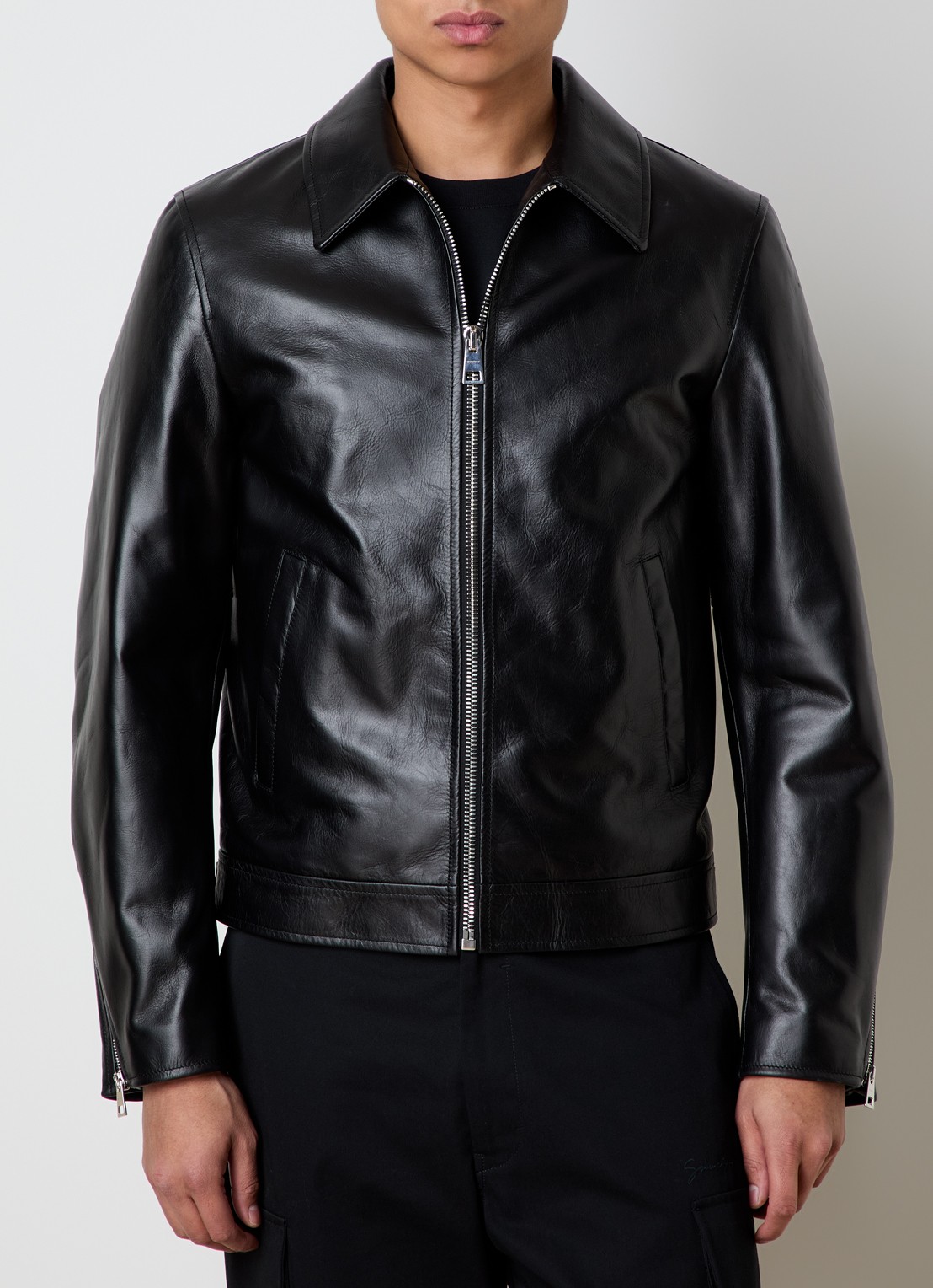 Givenchy Smoot jack van leer met steekzakken - detail 2 zwart