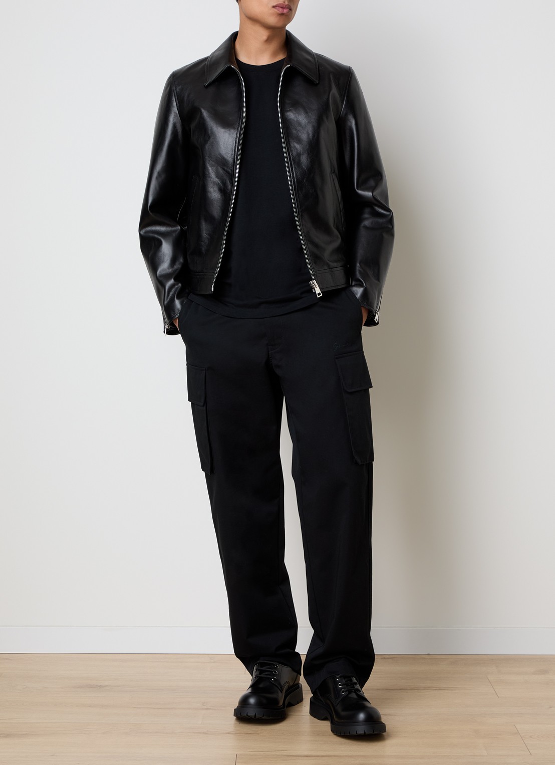 Givenchy Smoot jack van leer met steekzakken - voorkant 6 zwart