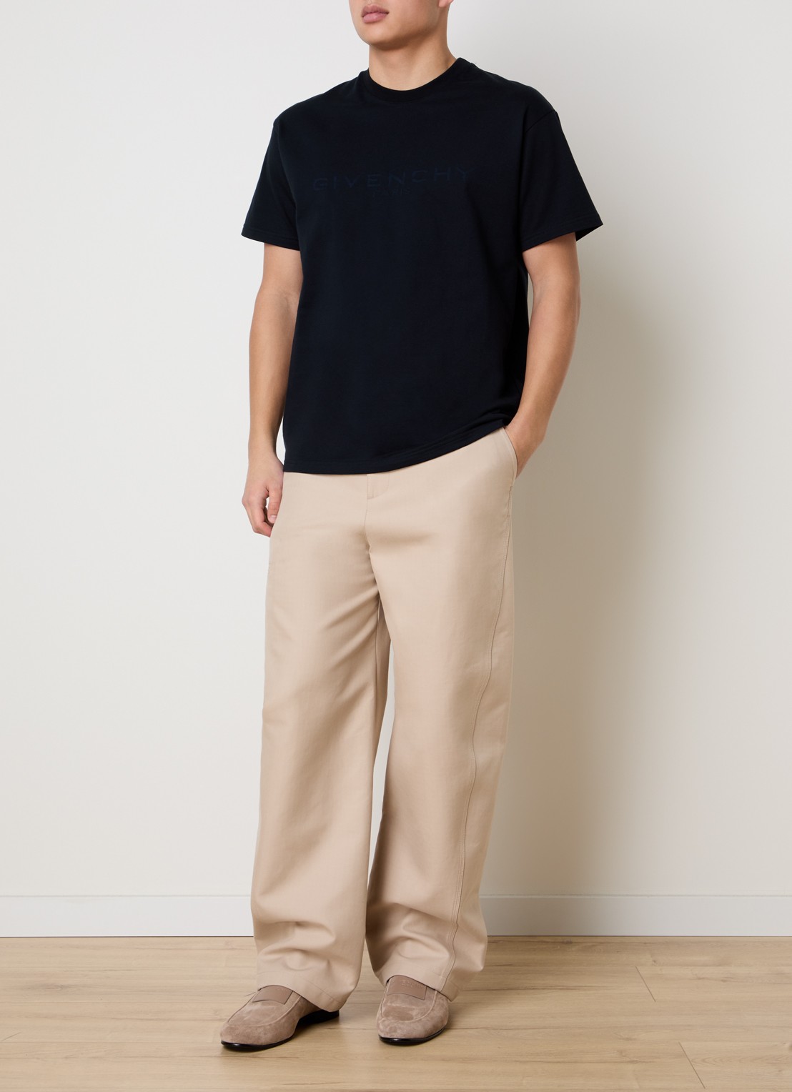 Givenchy T-shirt in zijdeblend met logo - voorkant 3 donkerblauw