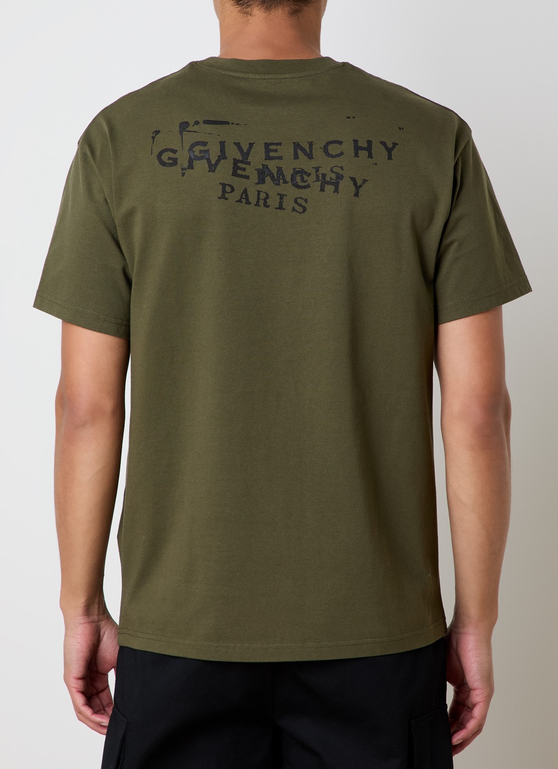 Givenchy T-shirt met logo- en backprint - detail khaki