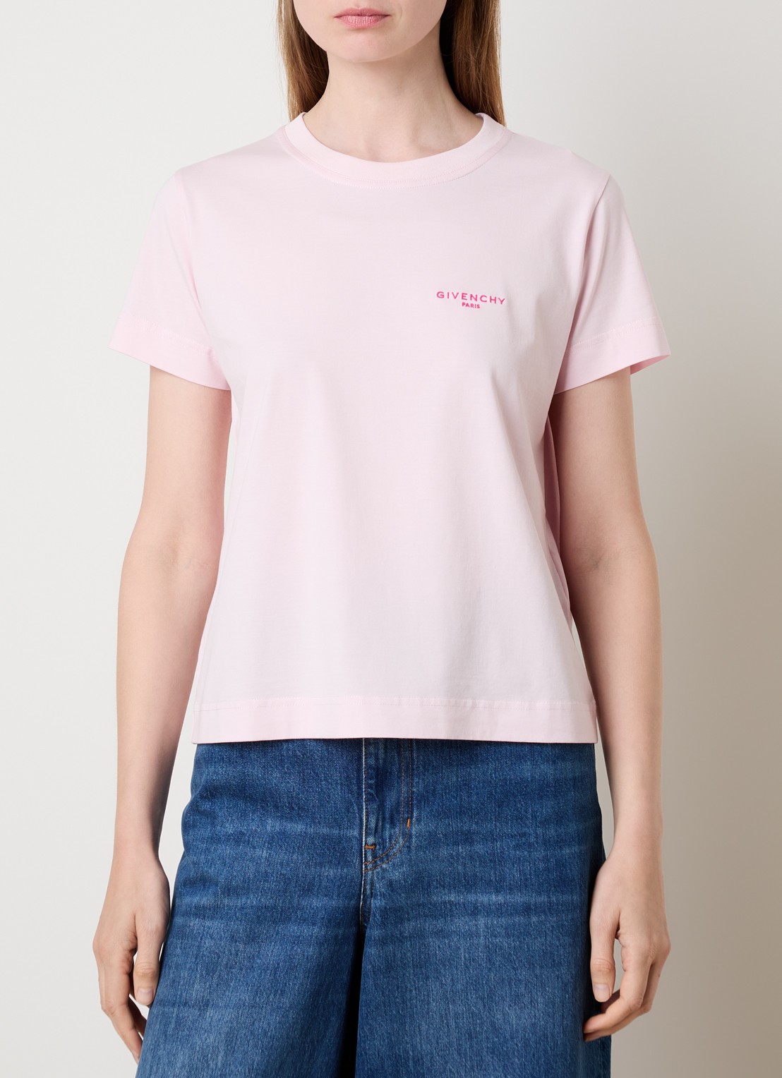 Givenchy T-shirt met logoborduring - detail lichtroze