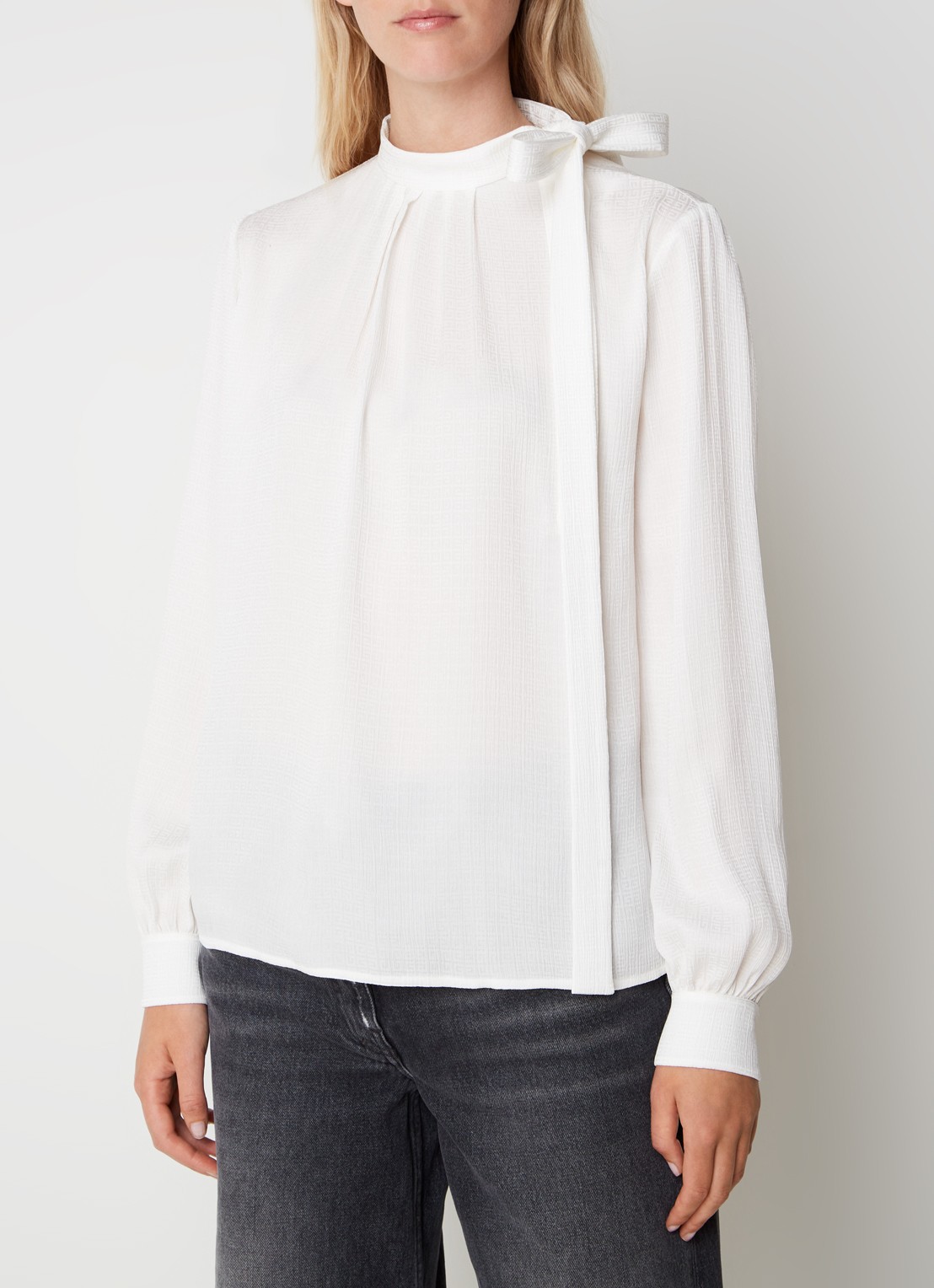 Givenchy Tuniek van zijde met logoprint en strikdetail - detail 3 gebroken wit
