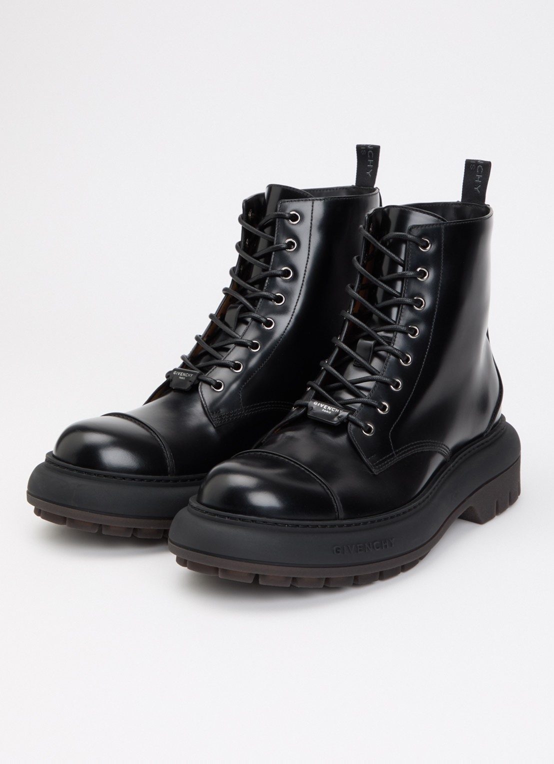 Givenchy Veterboot van lakleer met logo - detail zwart