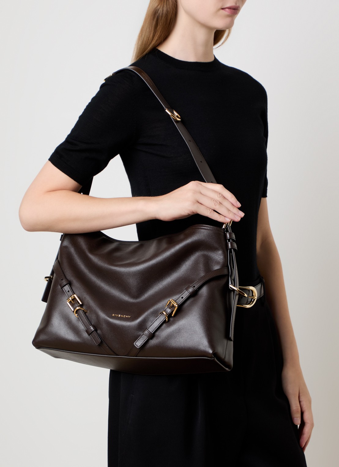 Givenchy Vouyou schoudertas van leer - voorkant 7 chocoladebruin