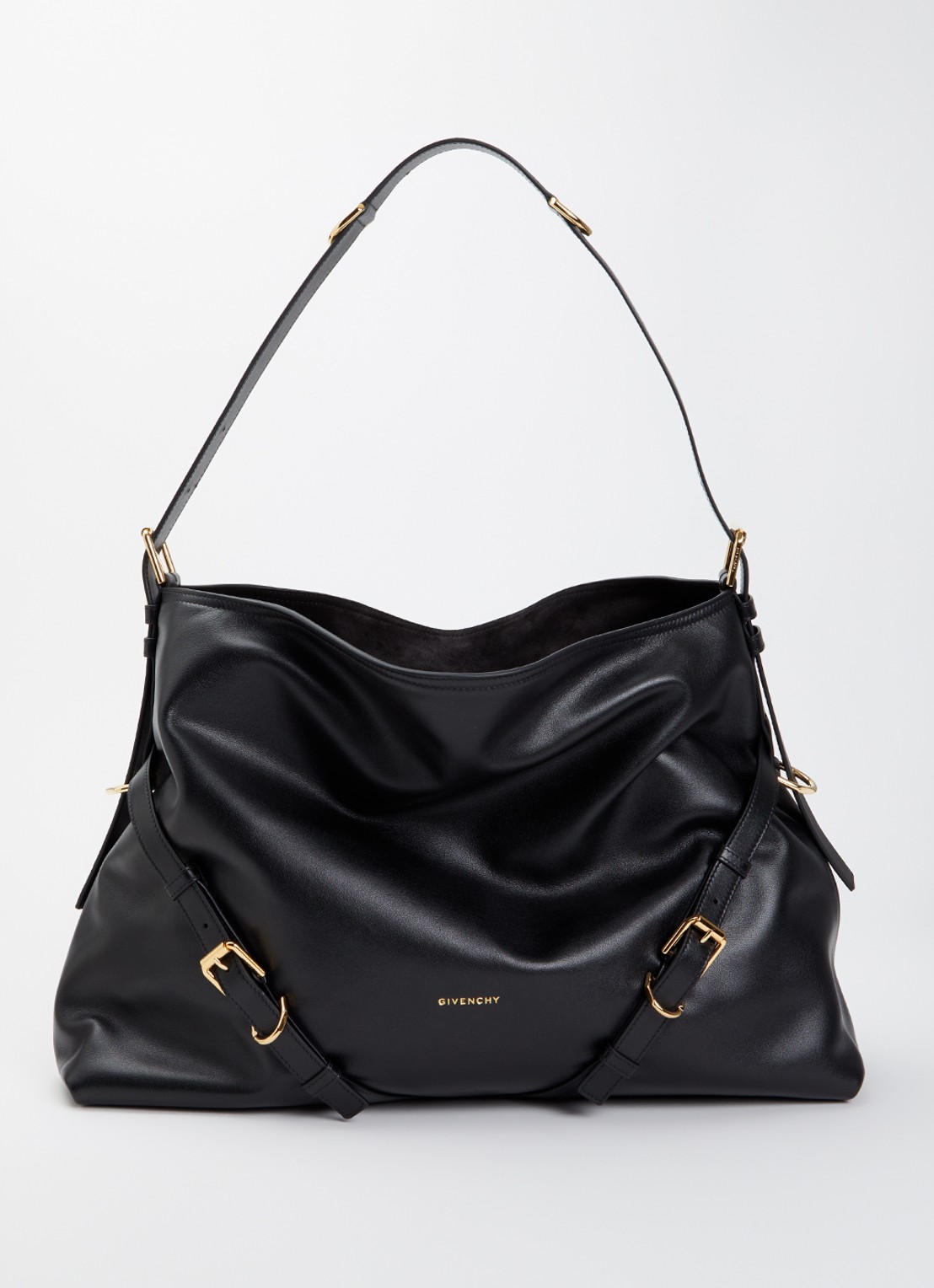 Givenchy Voyou Large schoudertas van kalfsleer met verstelbare schouderriem - voorkant zwart