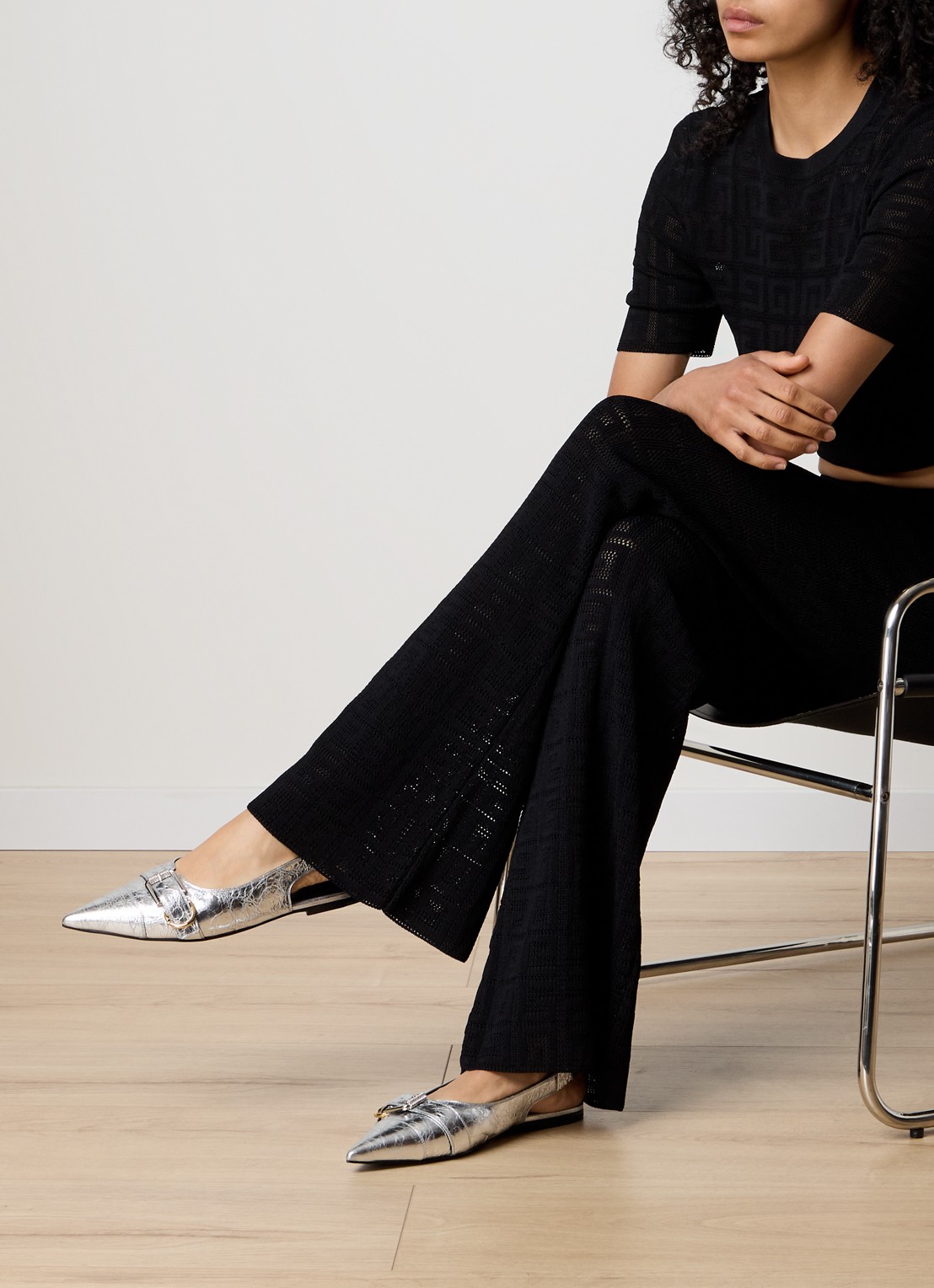 Givenchy Voyou slingback van lamsleer met metallic finish - voorkant 6 zilver