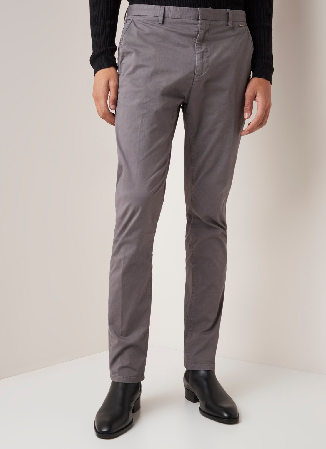 Glen slim fit chino van katoen - detail 3 grijs