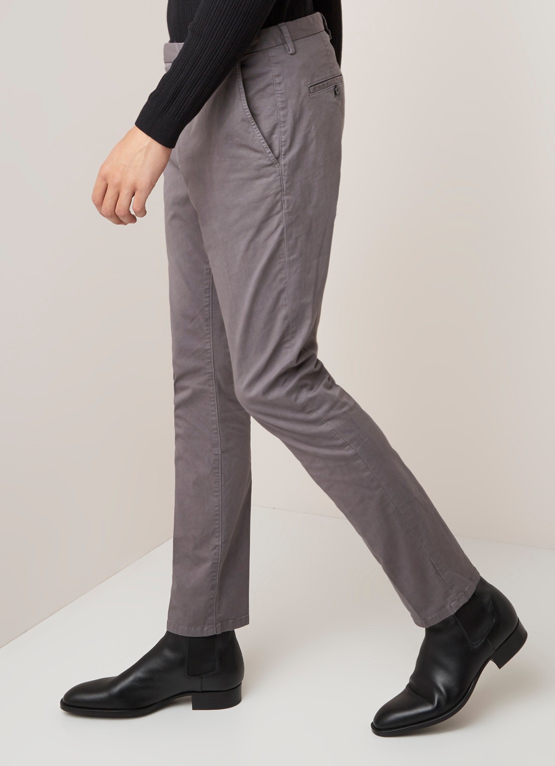 Glen slim fit chino van katoen - detail 4 grijs