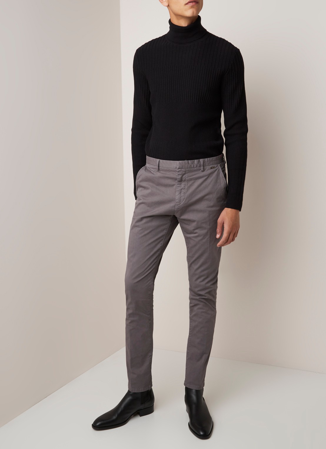 Glen slim fit chino van katoen - voorkant 2 grijs