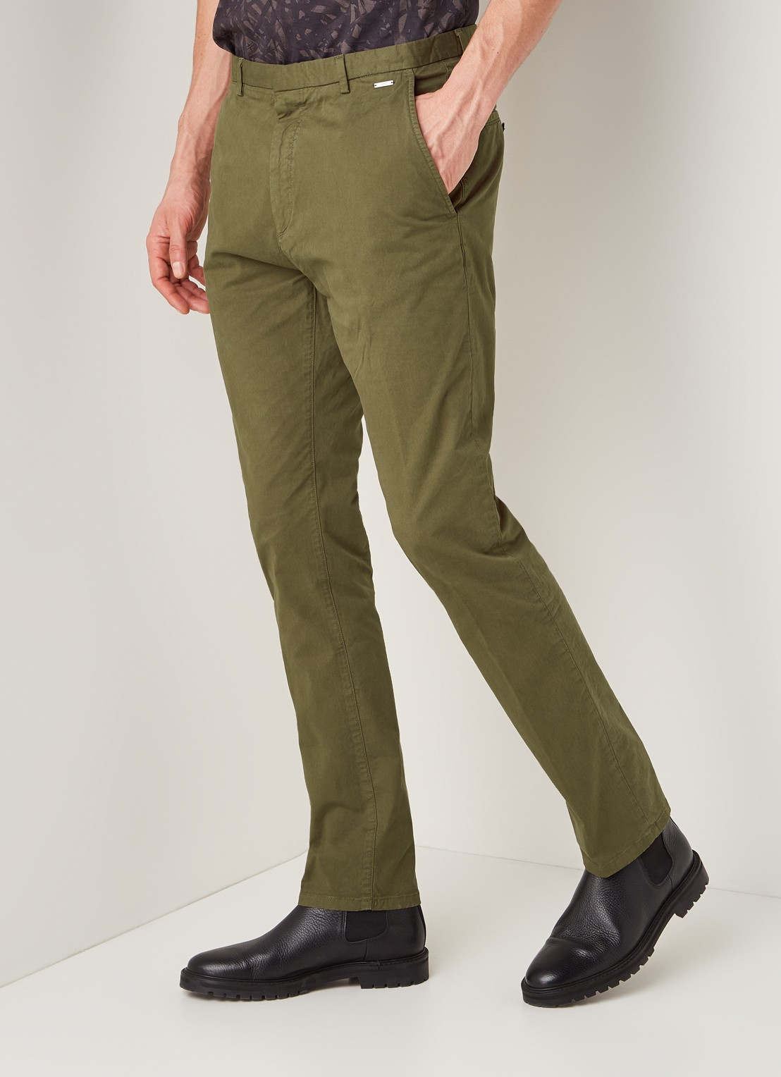 Glen slim fit chino van katoen - detail 3 khaki