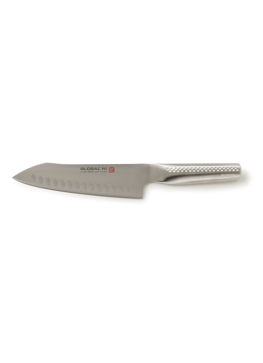 Global GN-006 groente-/hakmes met kuiltjes 18 cm - voorkant 2 zilver