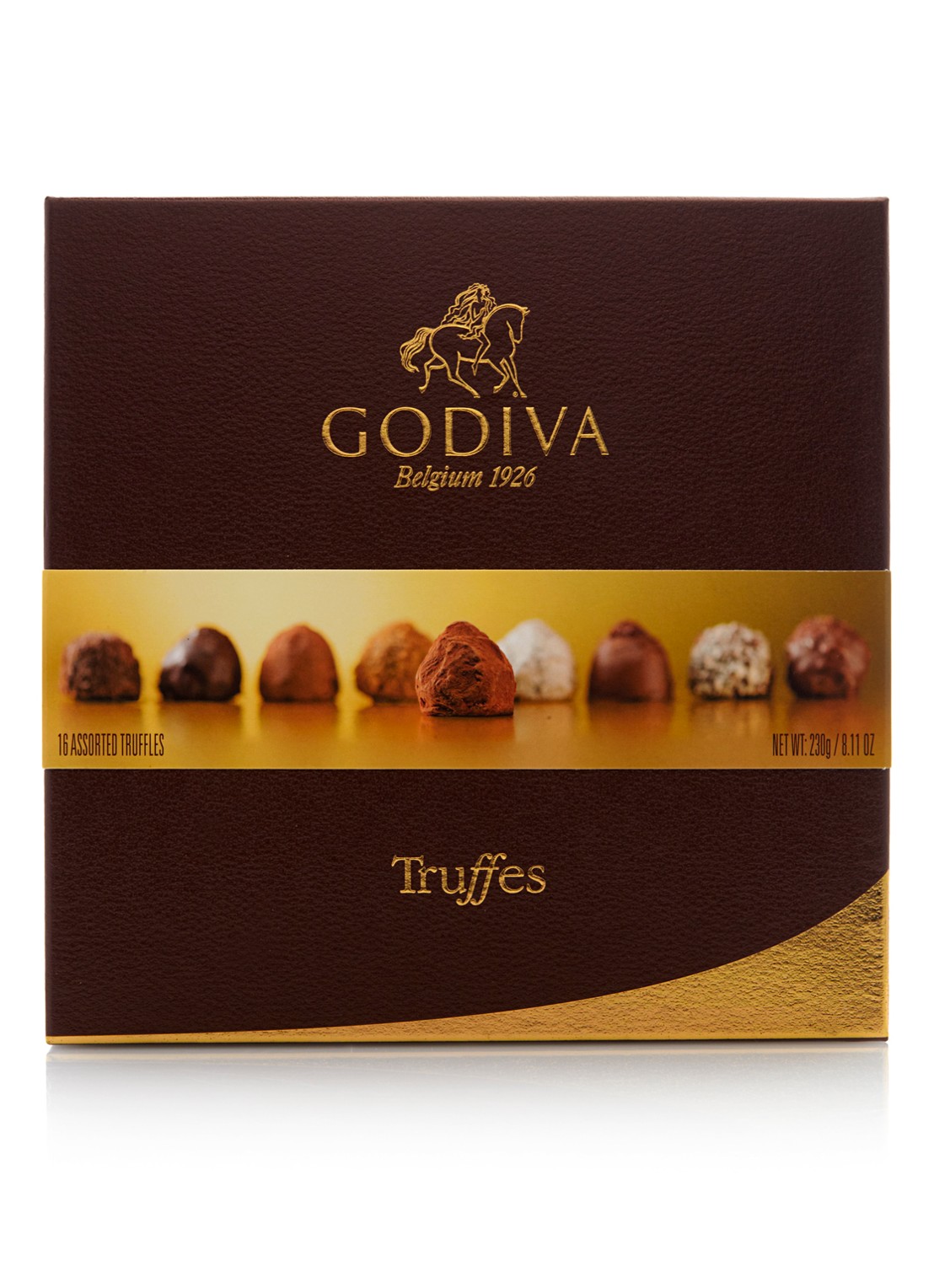 Godiva 16 chocolade truffels in geschenkverpakking - voorkant bruin