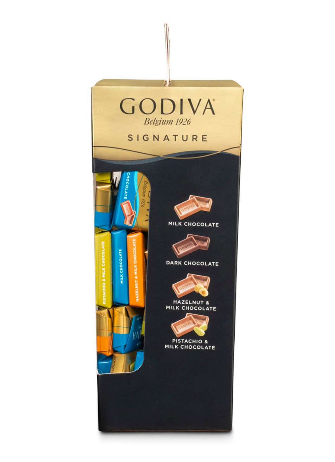 Godiva Signature Tower Napolitains chocoladetabletten 225 gram - voorkant 2 geelgoud