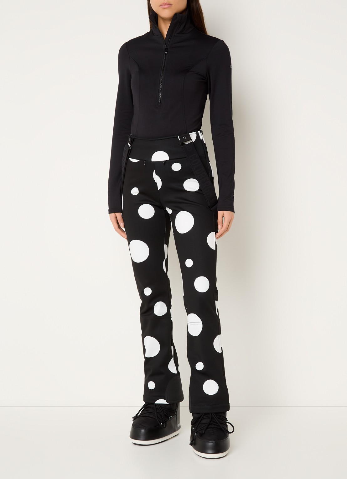 Goldbergh Ballon high waist flared fit skibroek met afneembare bretels - voorkant 6 zwart