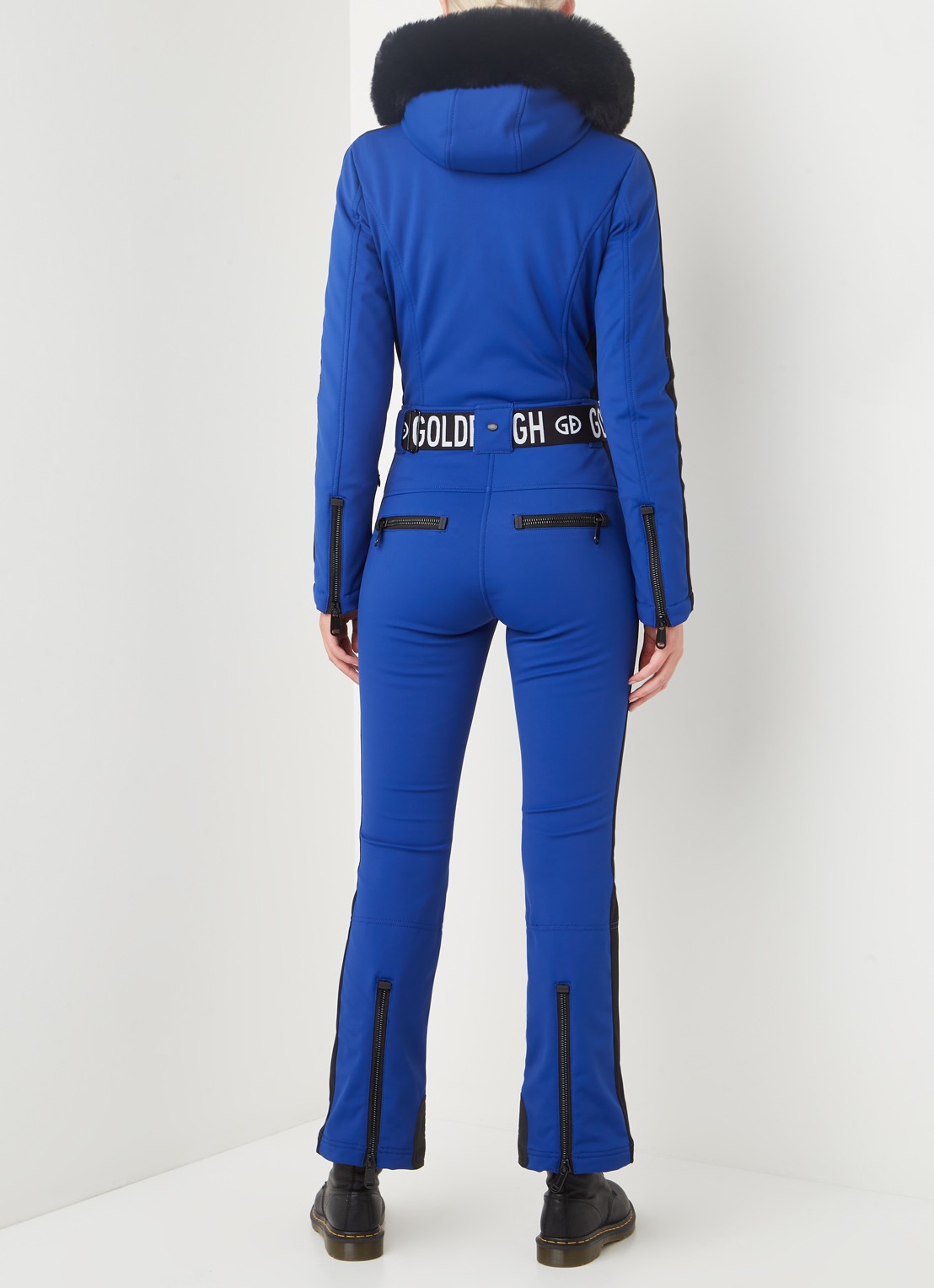 Goldbergh Empress flared fit softshell skipak met imitatiebontkraag - achterkant blauw