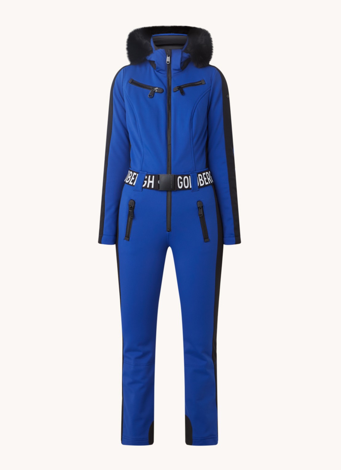 Goldbergh Empress flared fit softshell skipak met imitatiebontkraag - voorkant 2 blauw