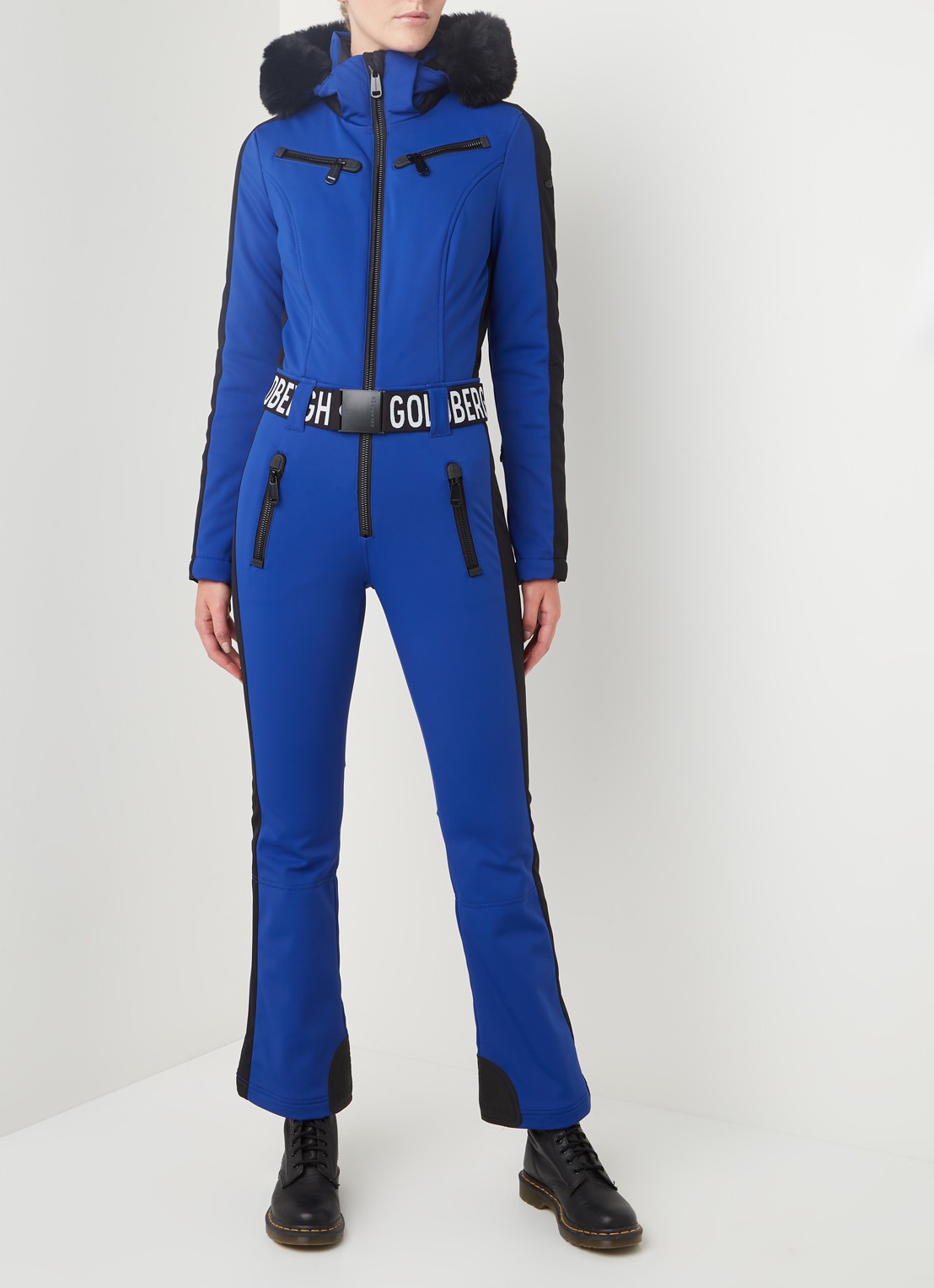 Goldbergh Empress flared fit softshell skipak met imitatiebontkraag - voorkant 3 blauw