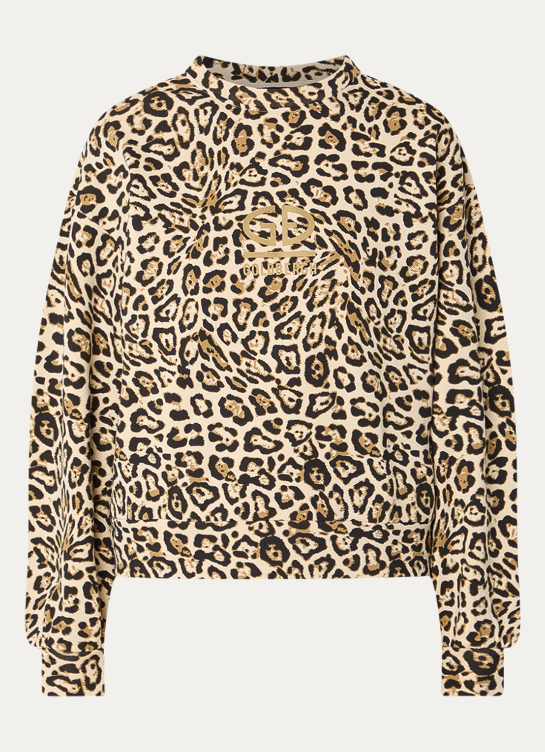 Goldbergh Kiarah sweater met panterprint en logo - voorkant beige