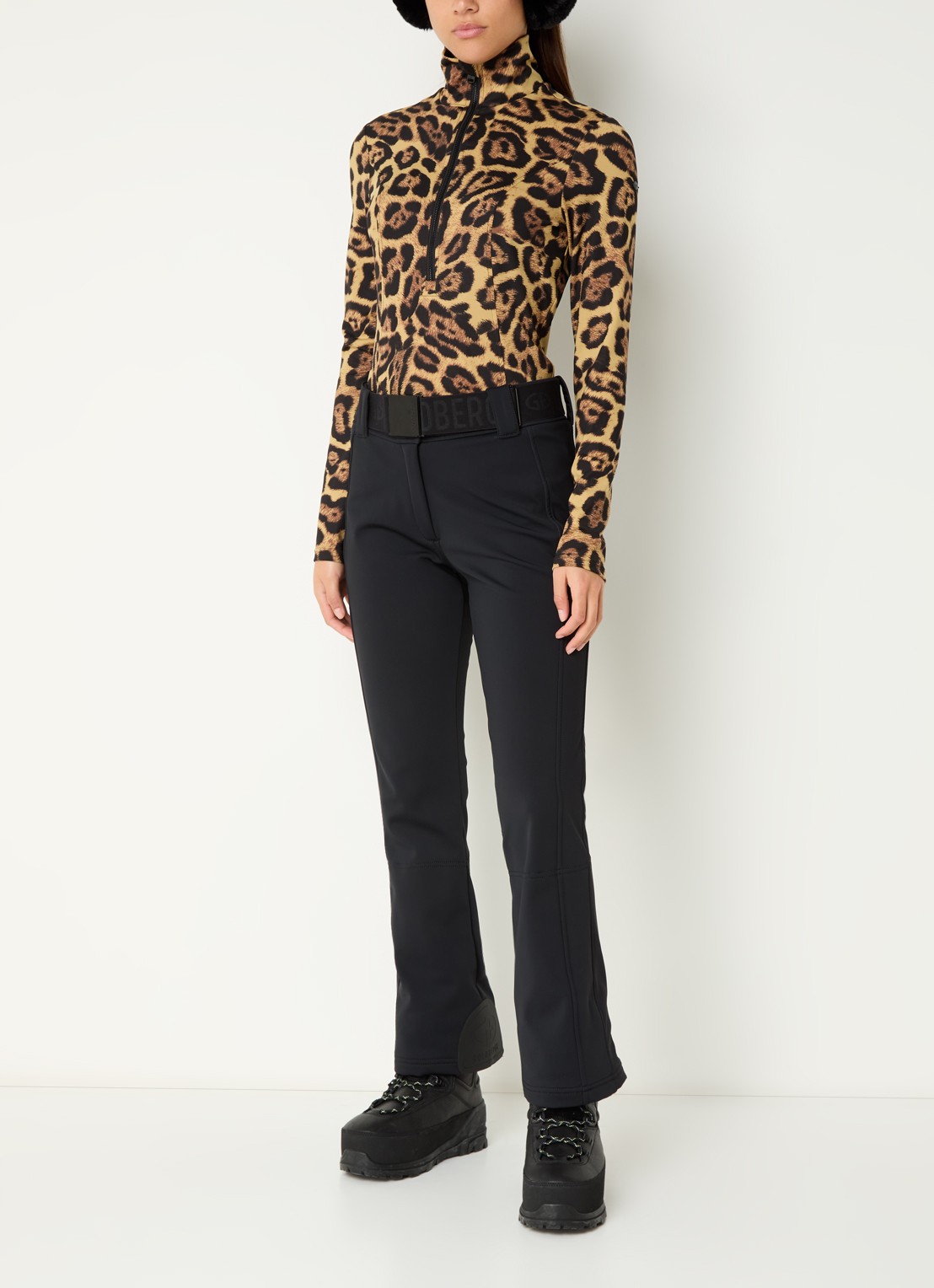 Goldbergh Leona skipully met panterprint - voorkant 4 camel