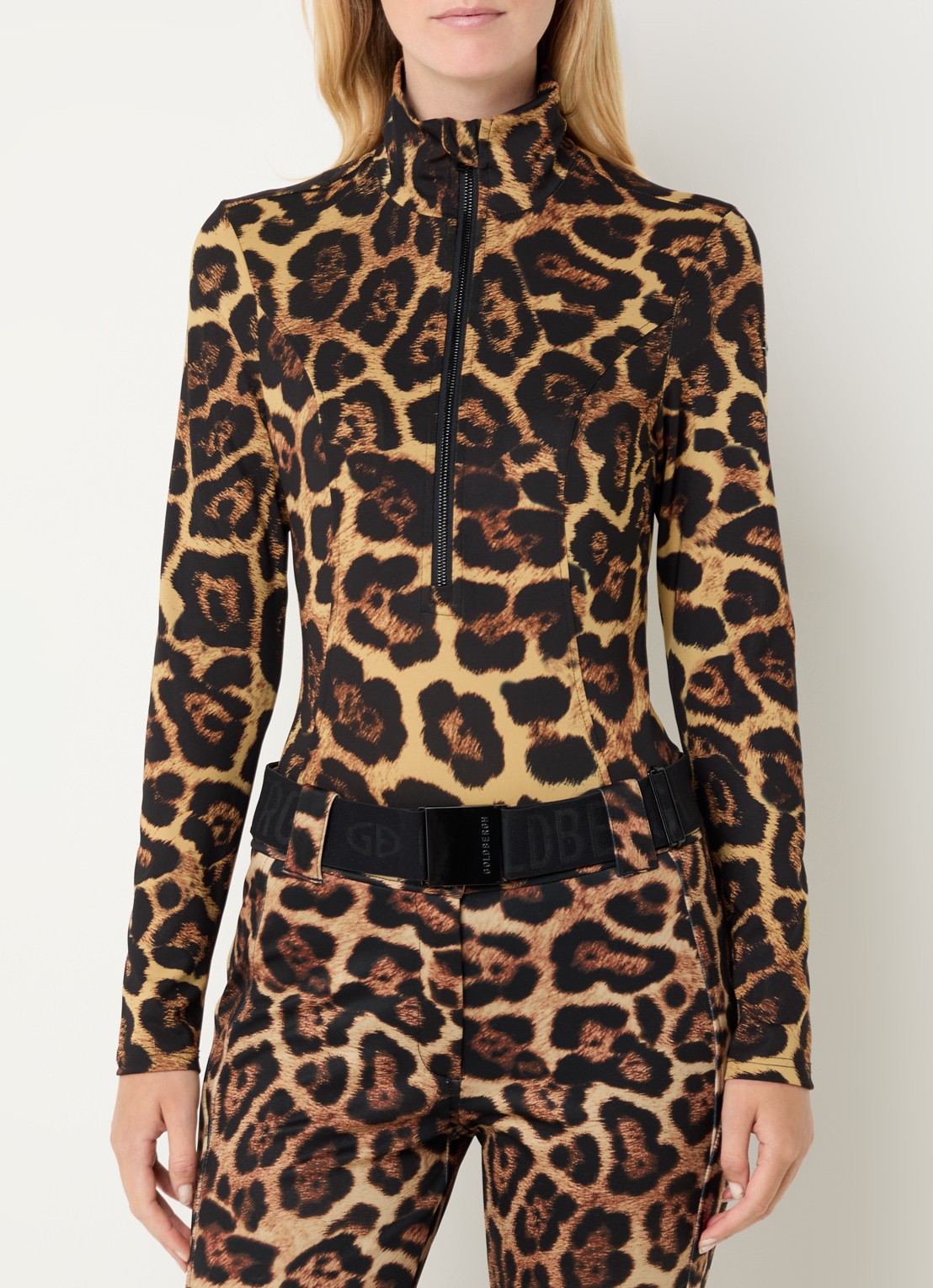 Goldbergh Leona skipully met panterprint - detail 3 camel