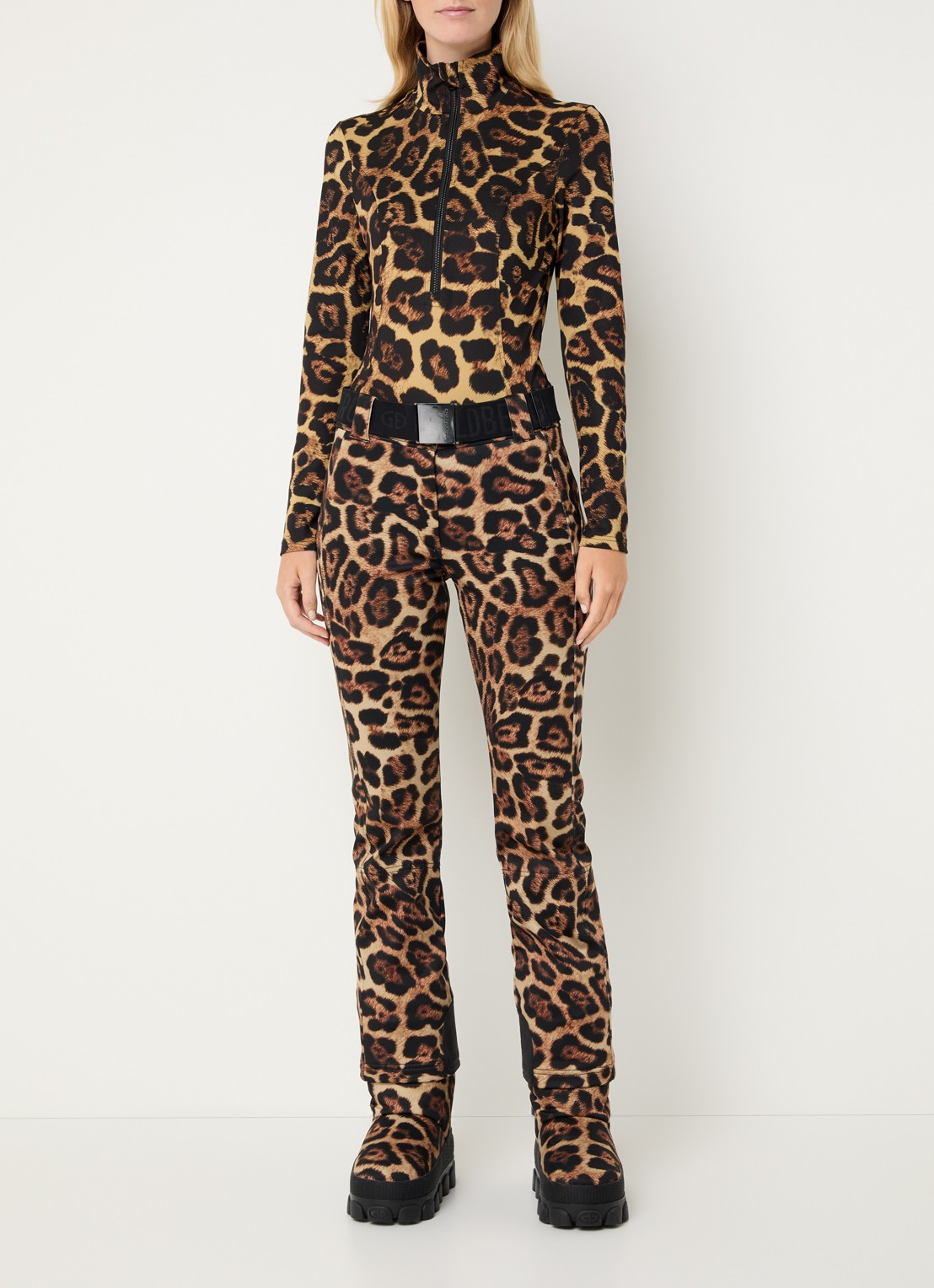 Goldbergh Leona skipully met panterprint - voorkant 2 camel