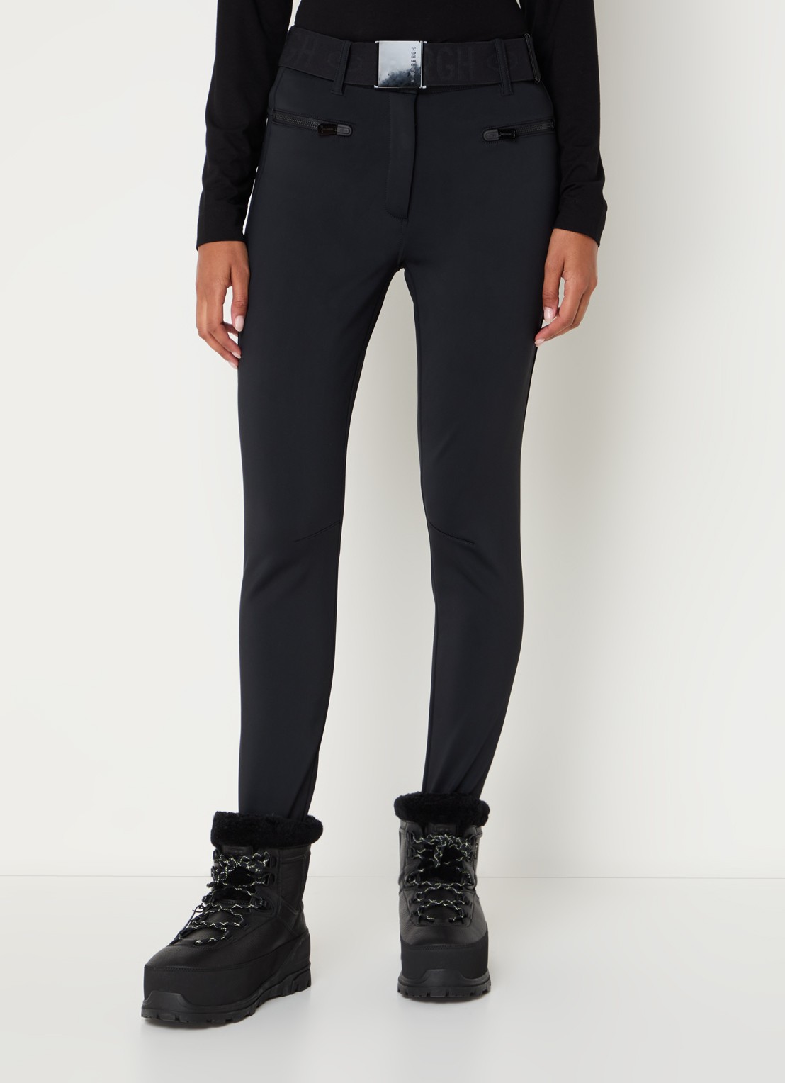 Goldbergh Paris high waist slim fit skibroek met ceintuur - detail 4 zwart