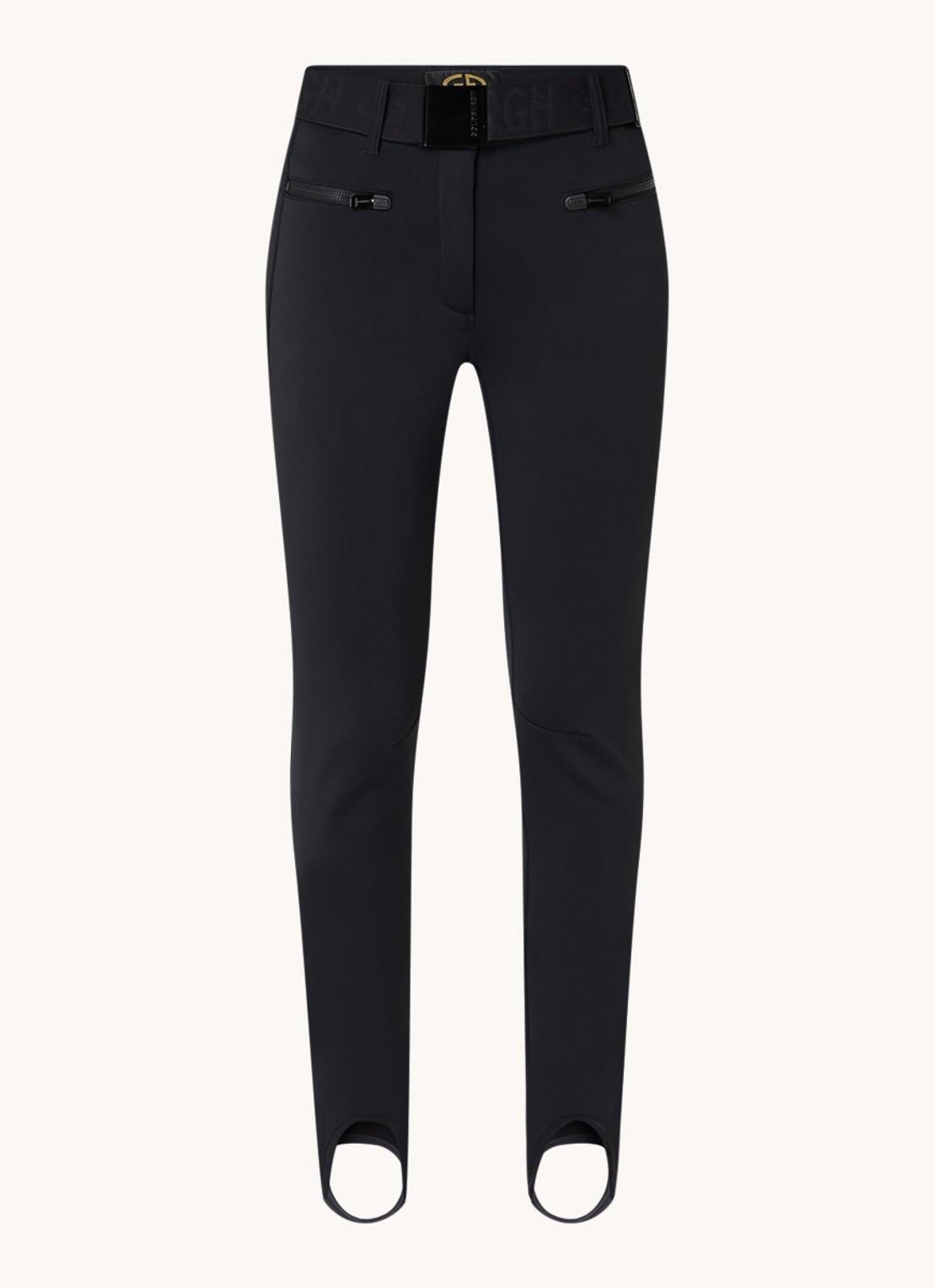 Goldbergh Paris high waist slim fit skibroek met ceintuur - voorkant zwart