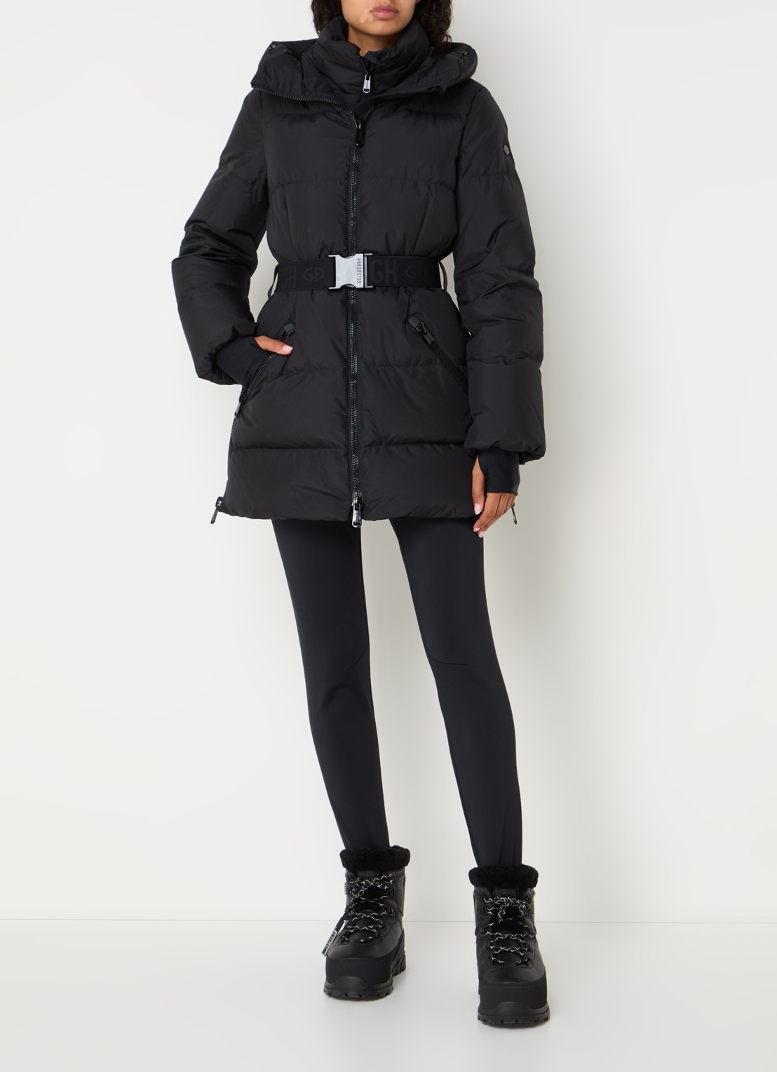 Goldbergh Paris high waist slim fit skibroek met ceintuur - voorkant 2 zwart