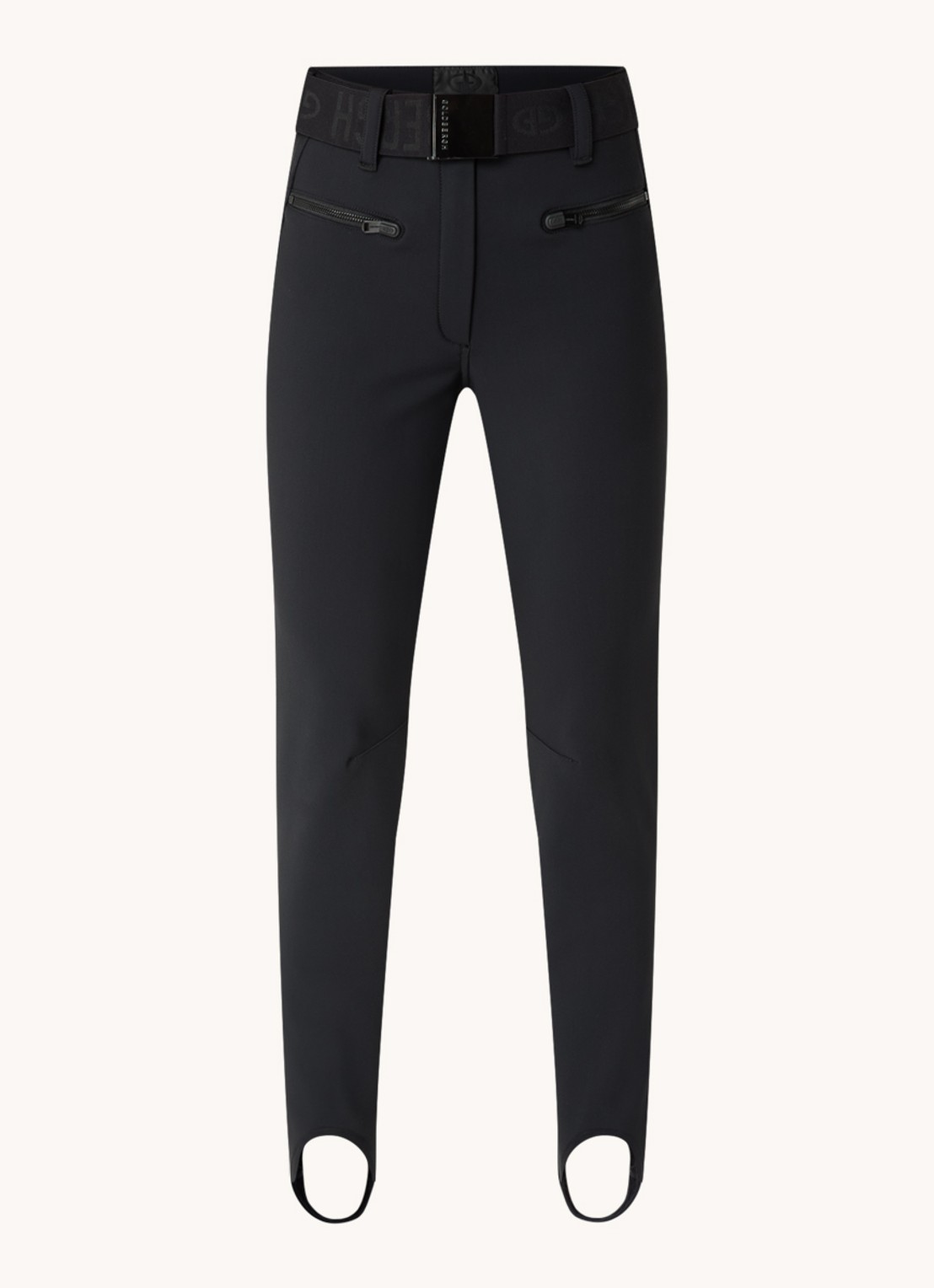 Goldbergh Paris high waist slim fit skibroek met ceintuur - voorkant 3 zwart