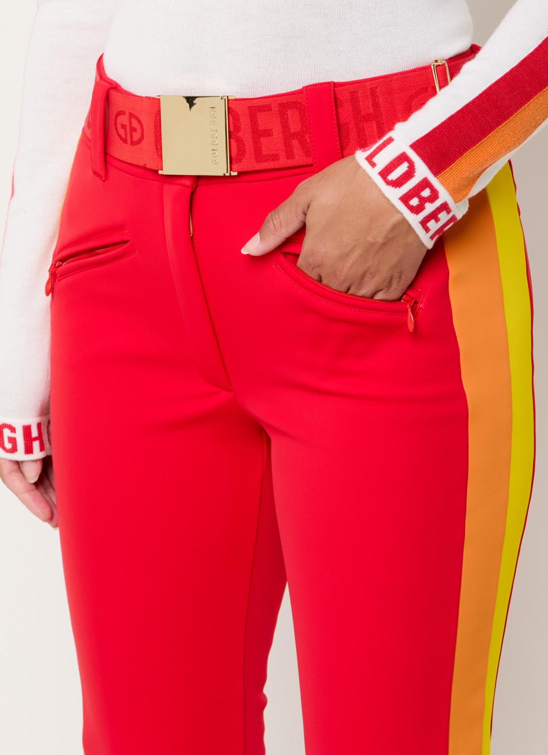 Goldbergh Roccia high waist flared fit skibroek met ceintuur - detail 4 rood