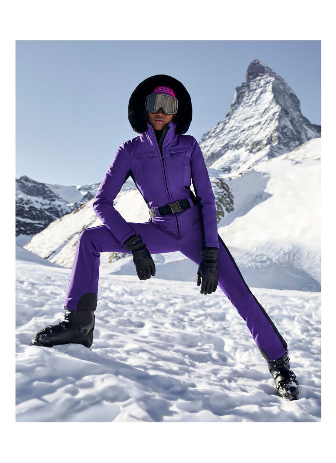 Goldbergh Softshell skipak met capuchon - detail 5 aubergine