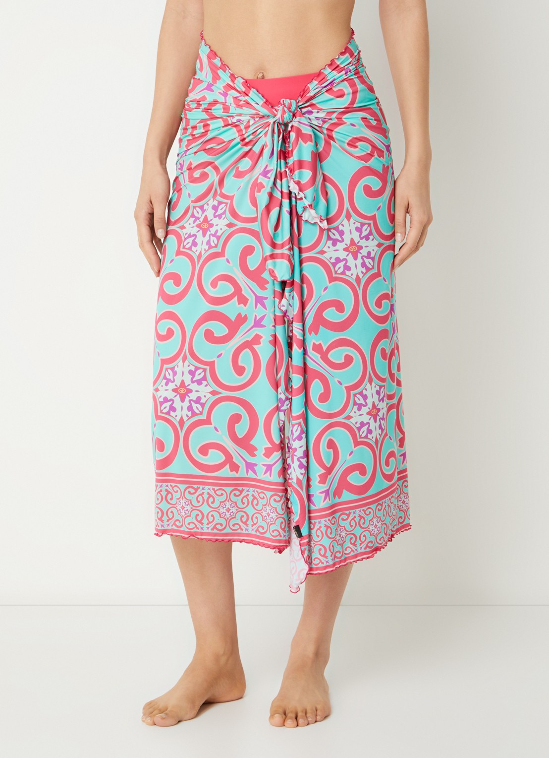 Goldbergh Starlis pareo wikkelrok met print - detail 4 turquoise
