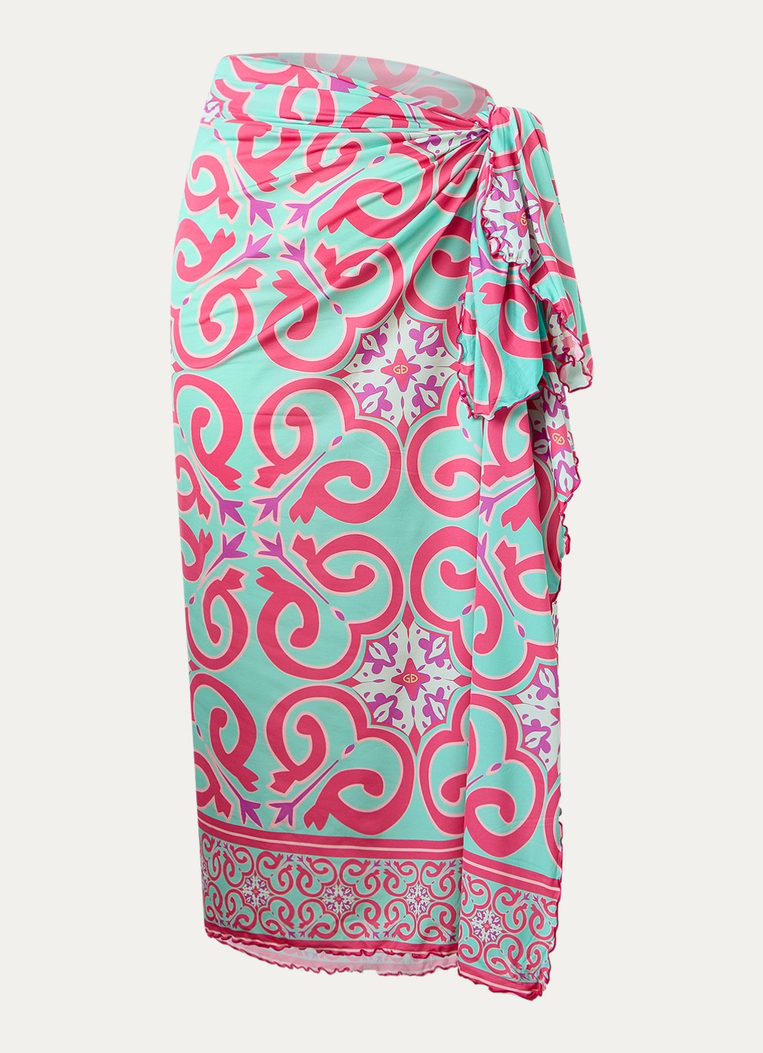 Goldbergh Starlis pareo wikkelrok met print - voorkant 2 turquoise