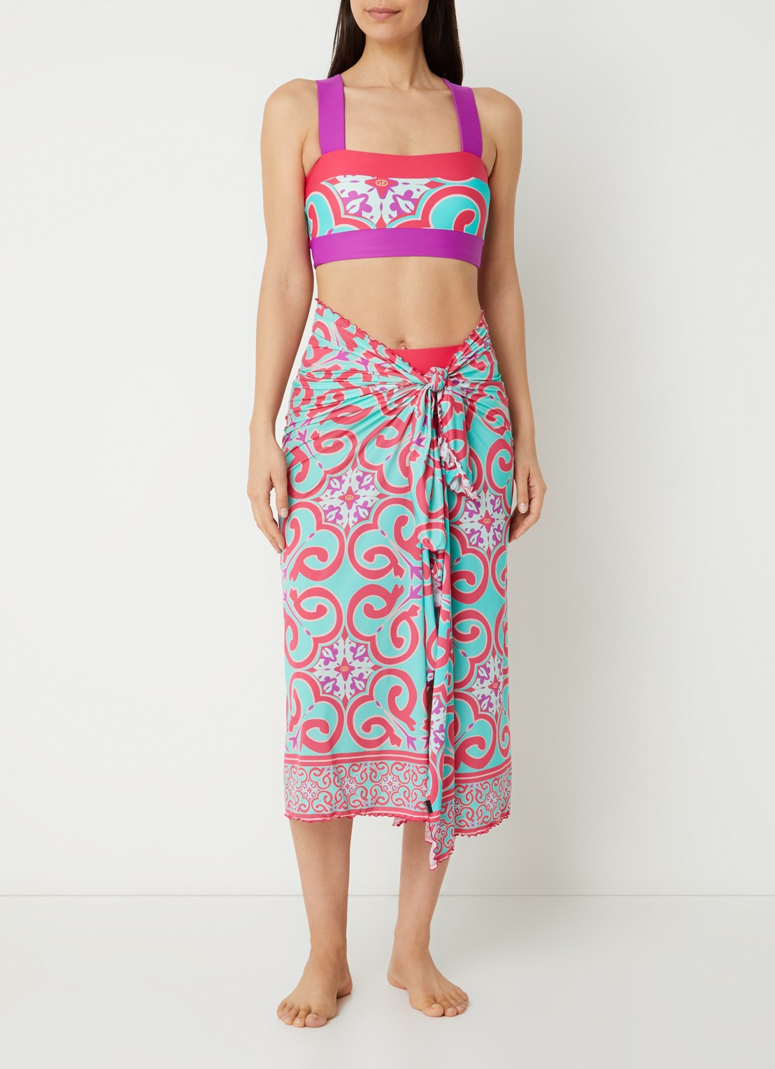 Goldbergh Starlis pareo wikkelrok met print - voorkant 3 turquoise