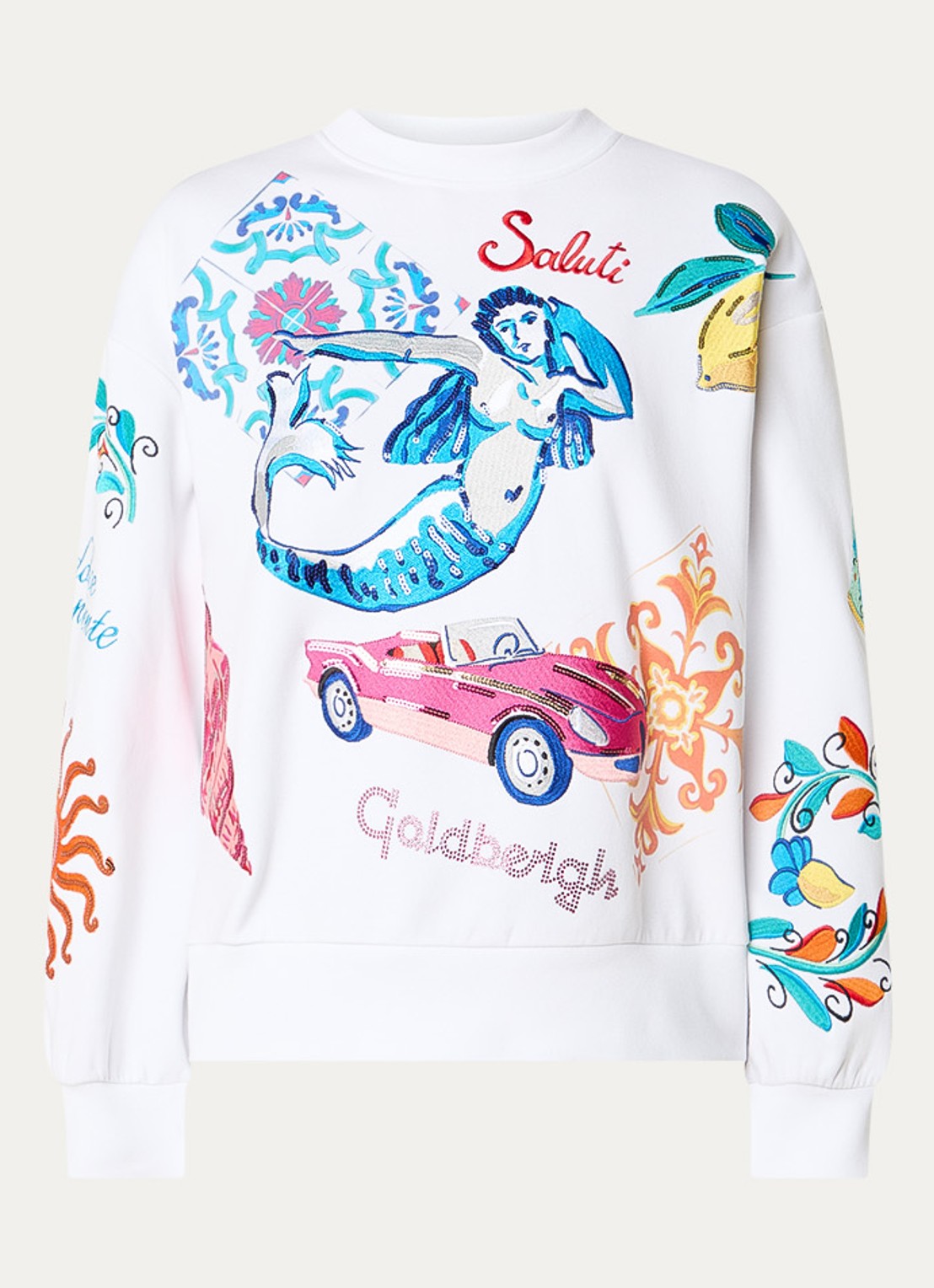 Goldbergh Sweater met front- en backprint - voorkant wit