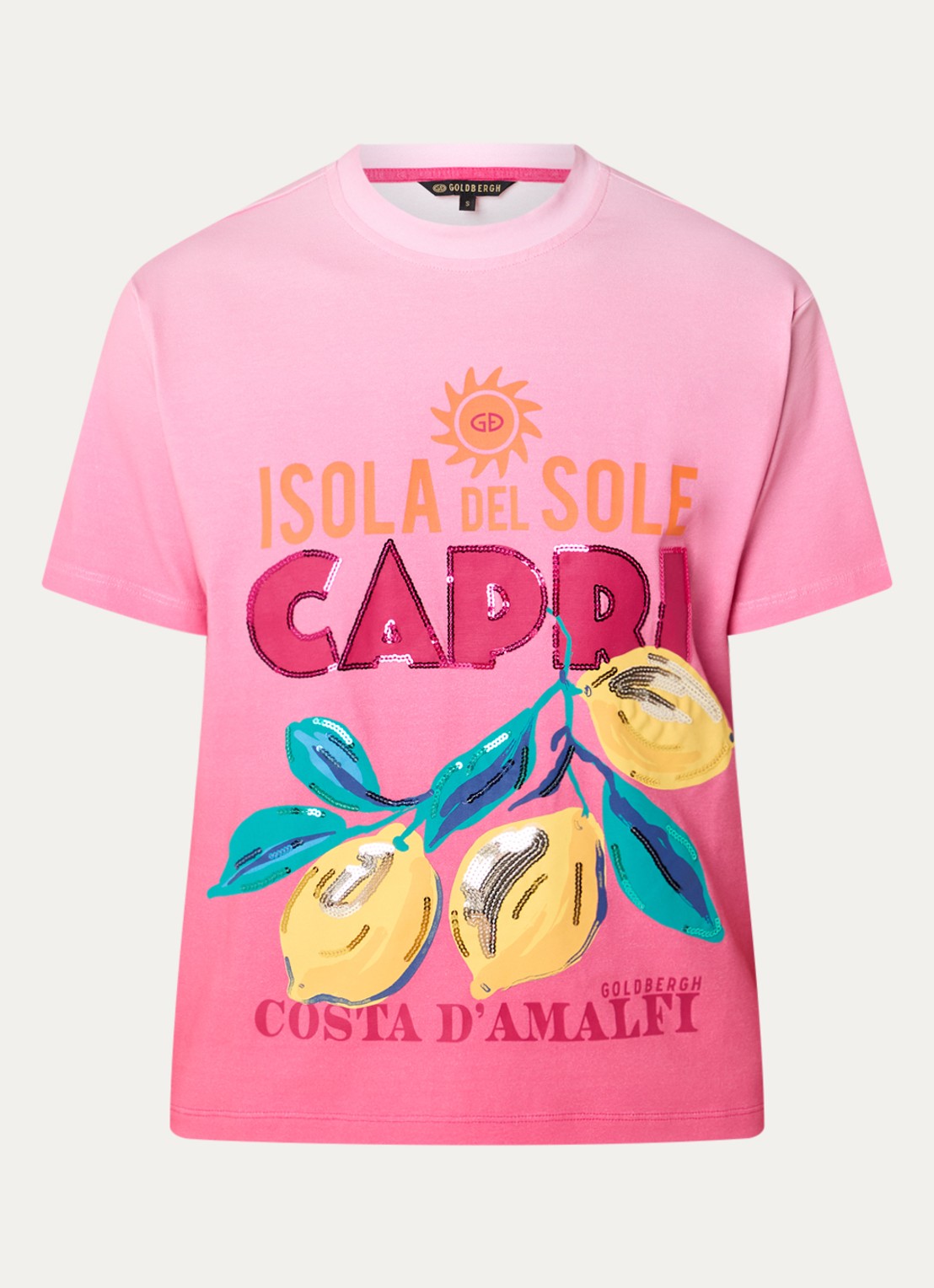 Goldbergh T-shirt met logo en print - voorkant 2 donkerroze