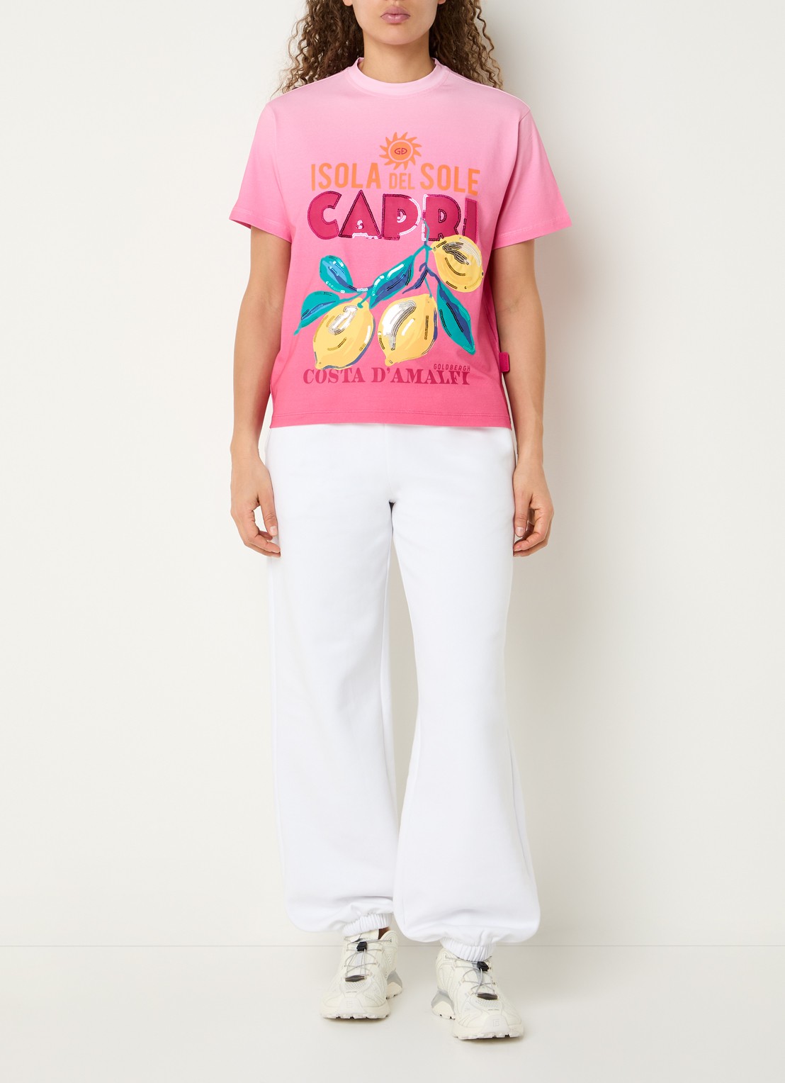 Goldbergh T-shirt met logo en print - voorkant 3 donkerroze