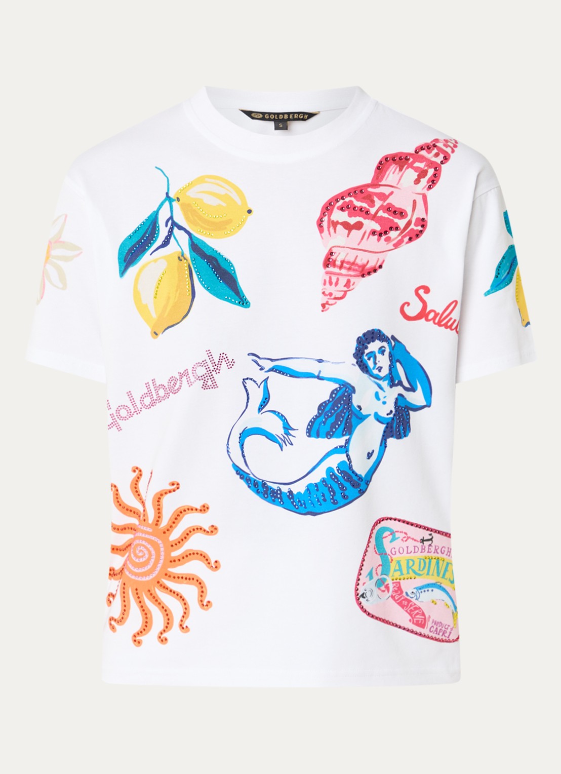 Goldbergh T-shirt met logo en print - voorkant 3 wit