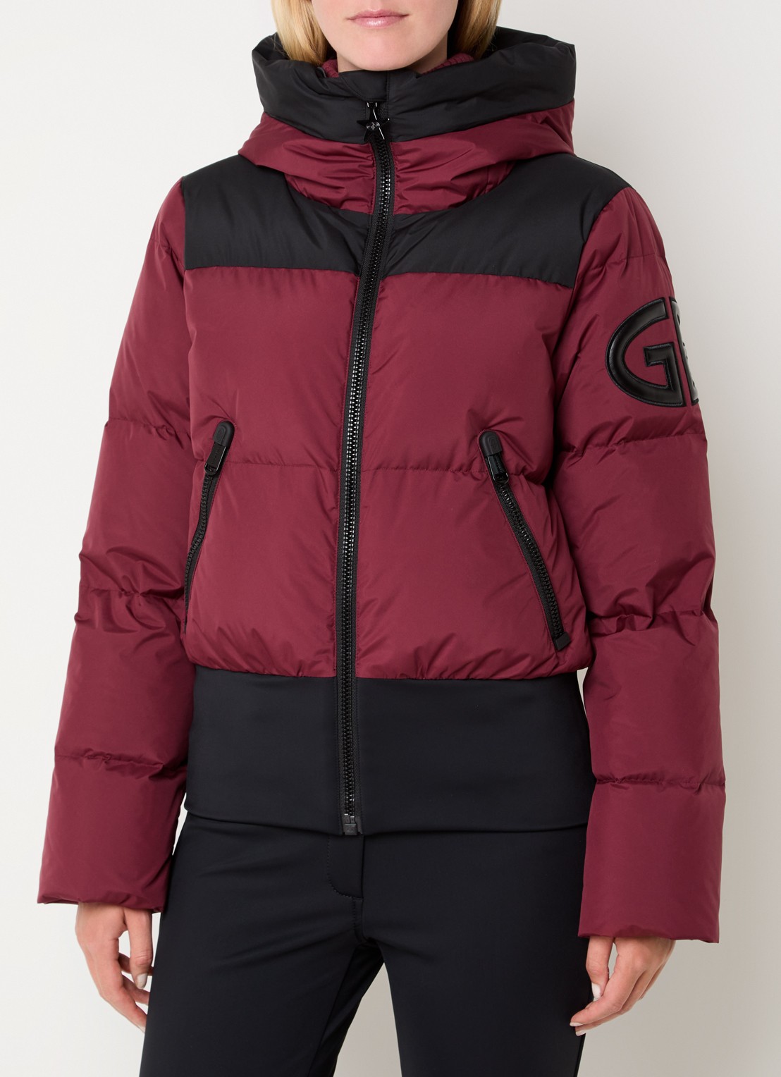 Goldbergh Village ski-jas met donsvulling en capuchon - detail bordeauxrood