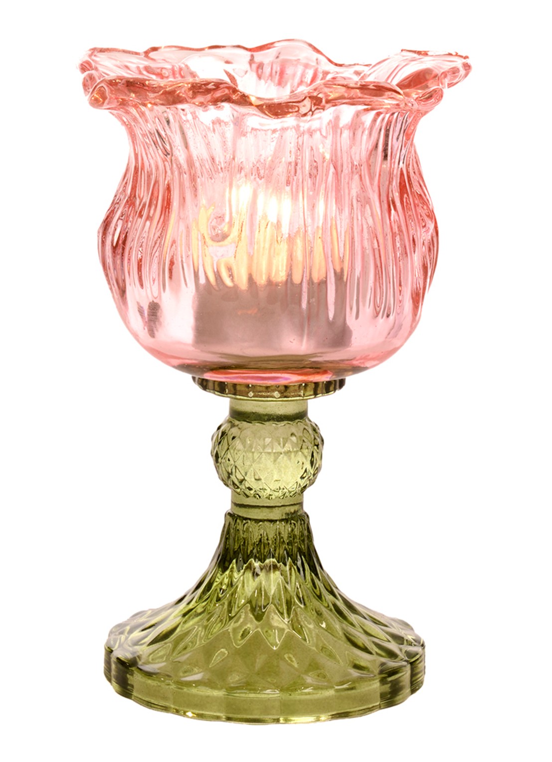 Goodwill Bloem waxinelichthouder 14,5 cm - voorkant roze