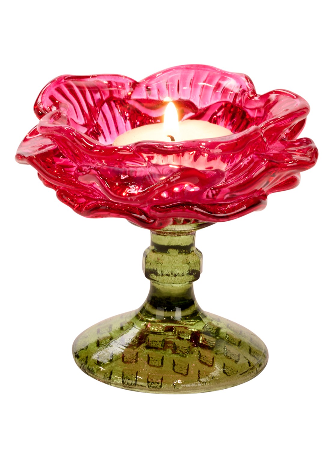 Goodwill Bloem waxinelichthouder 9,5 cm - voorkant groen