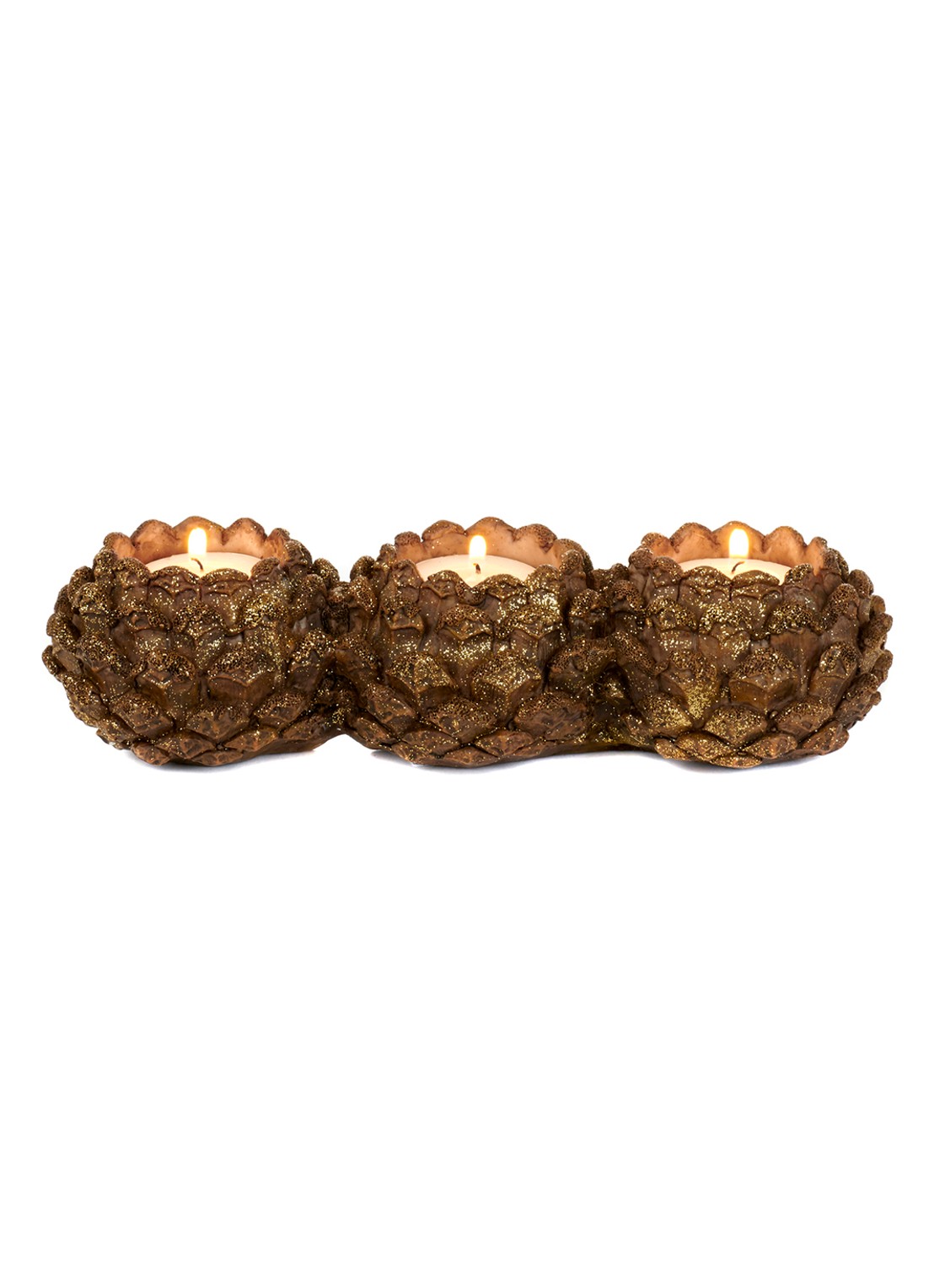 Goodwill Dennenappel waxinelichthouder 24 cm - voorkant bruin