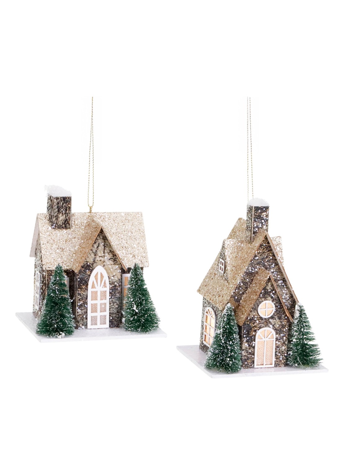 Goodwill Huisje kersthanger 12,5 cm set van 2 - voorkant bruin