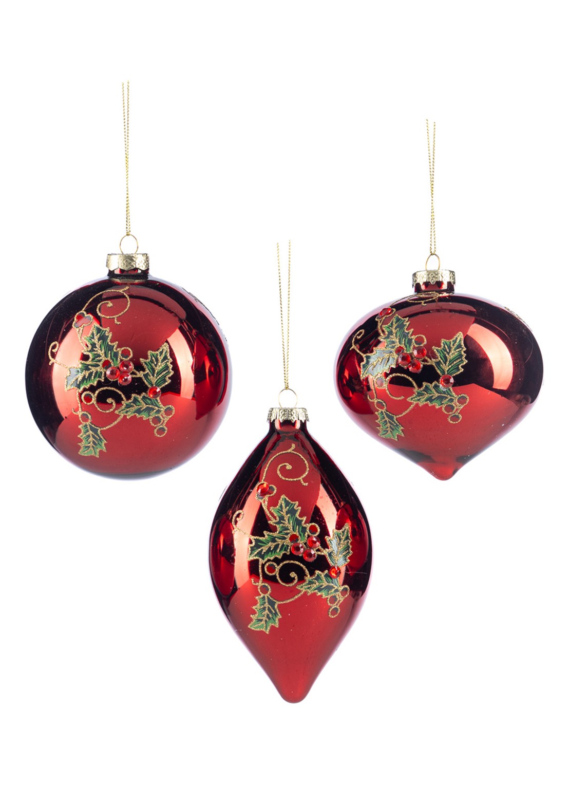 Goodwill Hulst en Bessen kersthanger 10 cm set van 3 - voorkant rood