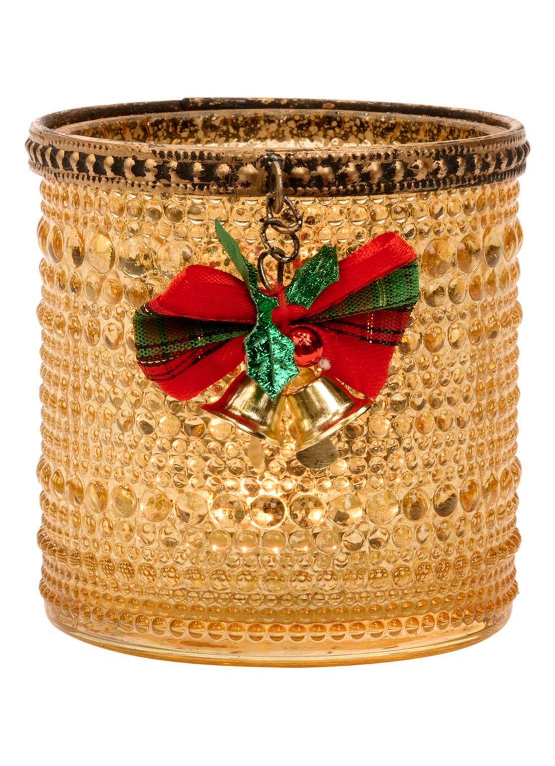 Goodwill Kerstbel waxinelichthouder 10,5 cm - voorkant goud