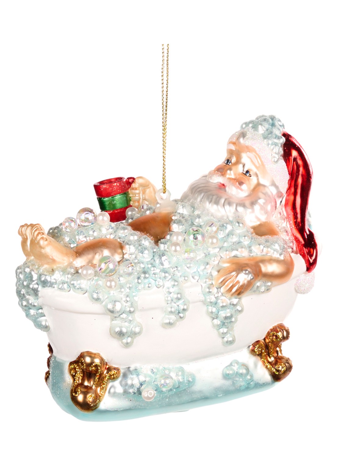 Goodwill Kerstman in Bad kersthanger 12 cm - voorkant wit