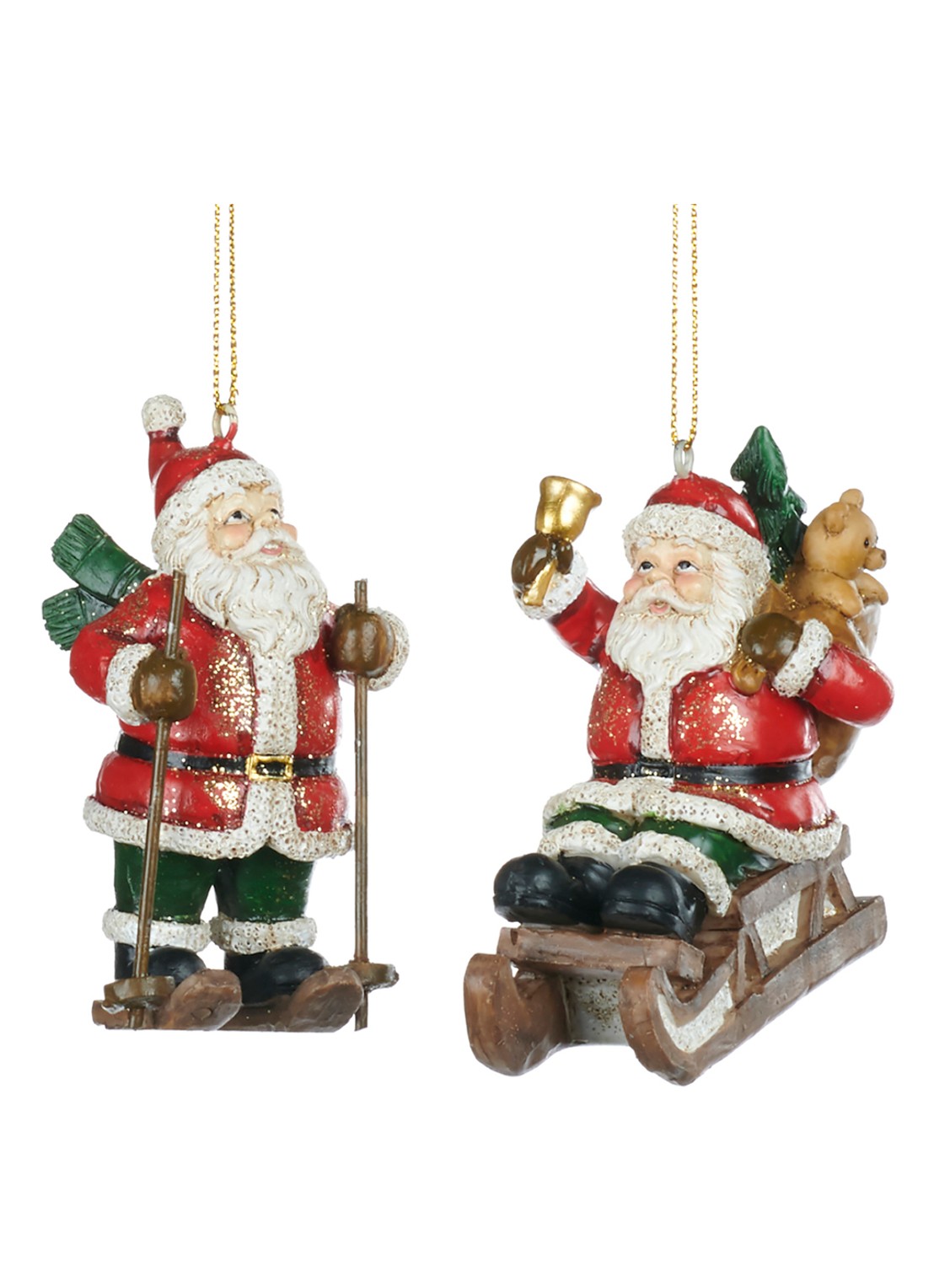Goodwill Kerstman met Slee of Ski’s kersthanger 8 cm set van 2 - voorkant rood
